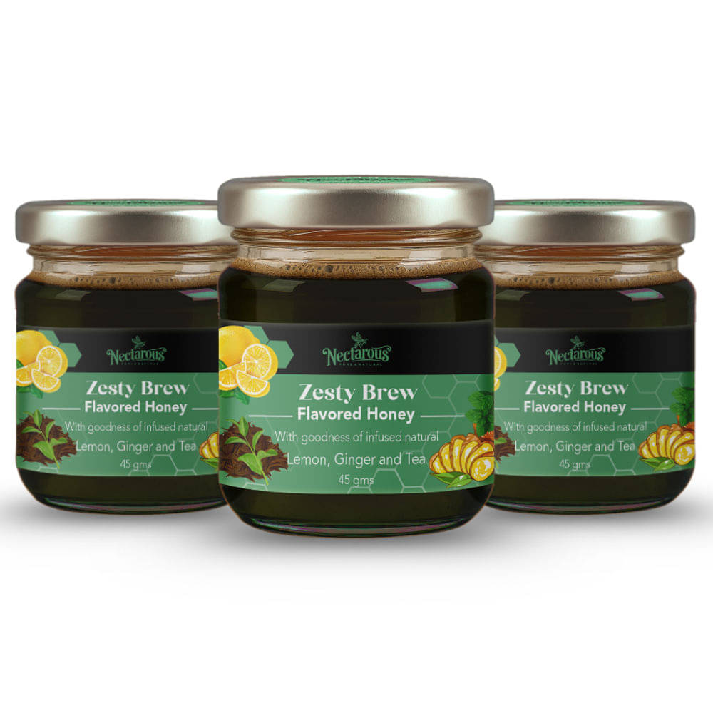 Nectarous Pure & Natural Multifloral Honey Lemon,Ginger,Tea 45 g Pack of 3 Nectarous Pure & Natural Multifloral Honey Lemon,Ginger,Tea 45 g Pack of 3