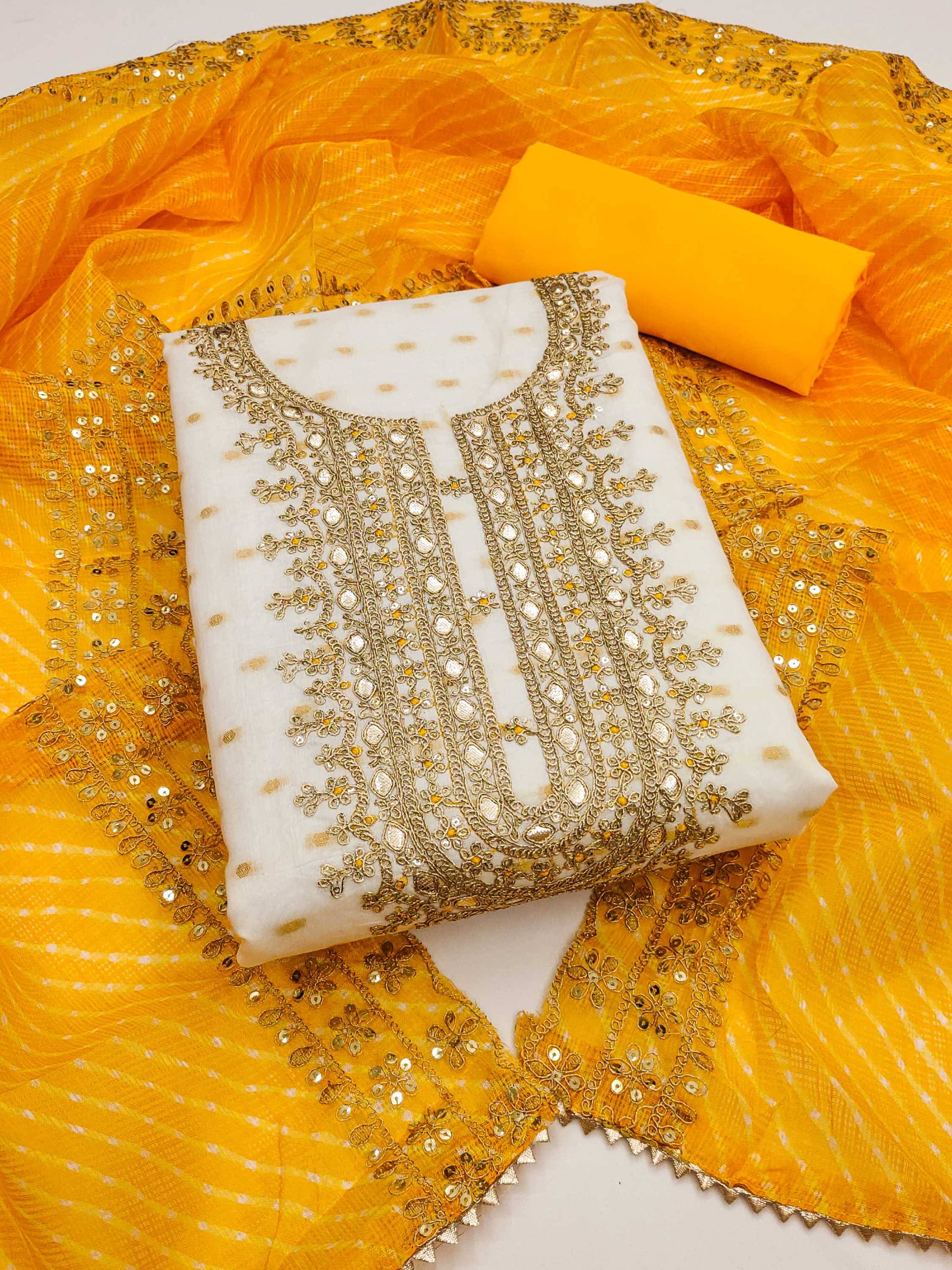     			Panbai sarees Women Chanderi Unstitched Dress Material ( Gold )