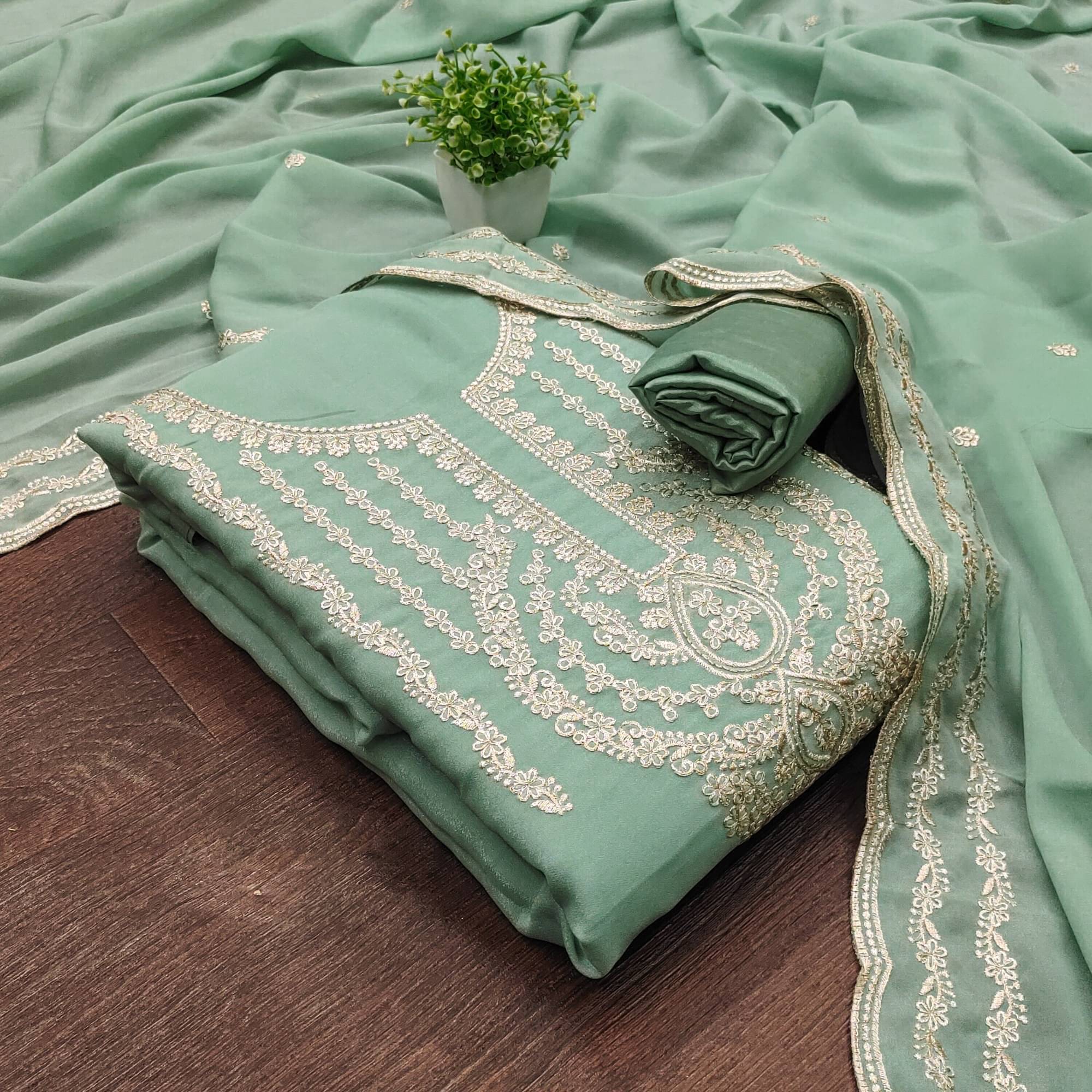     			Panbai sarees Women Georgette Unstitched Dress Material ( Sea Green )
