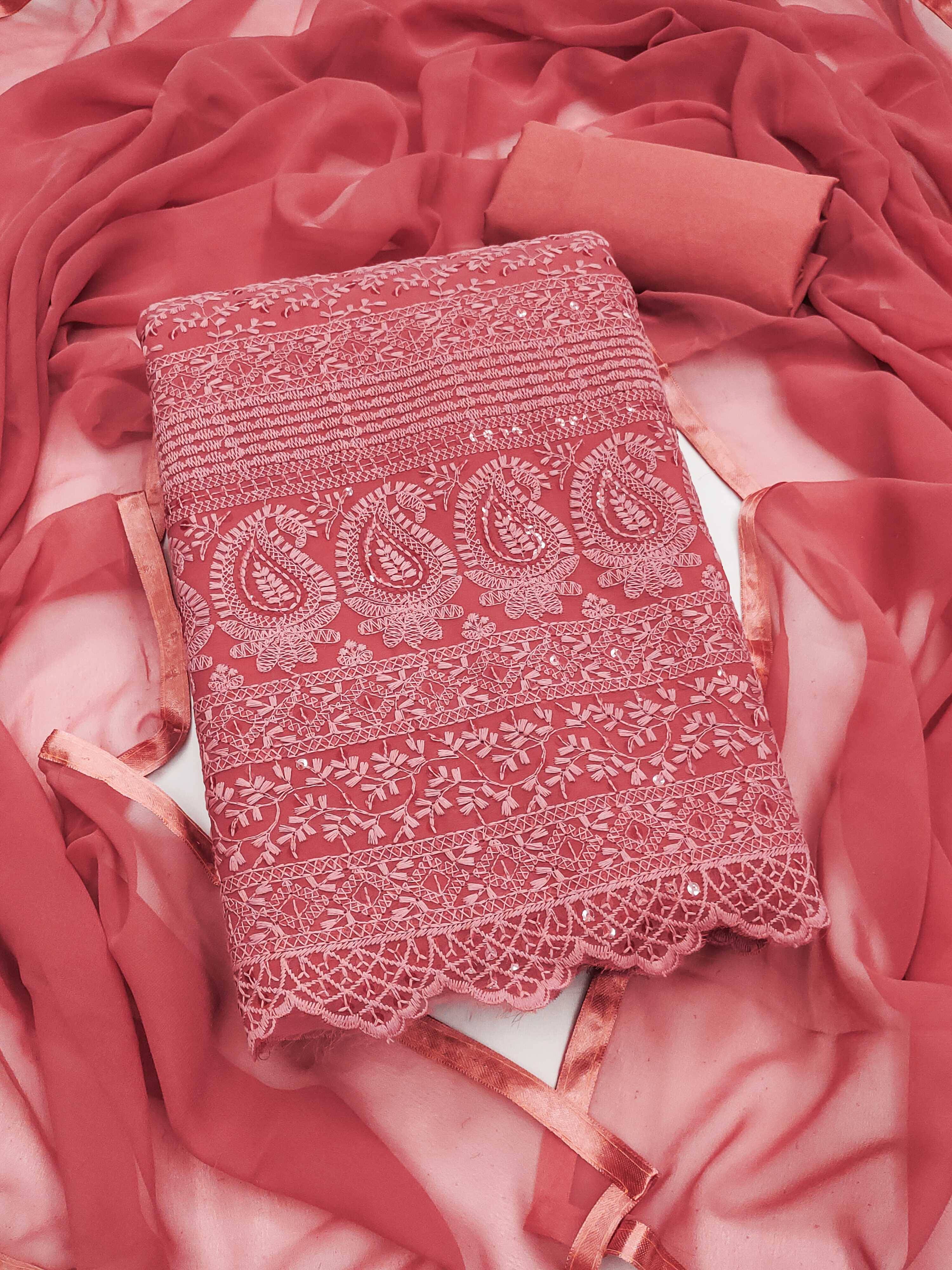 Panbai sarees Women Georgette Unstitched Dress Material ( Pink ) Panbai sarees Women Georgette Unstitched Dress Material ( Pink )