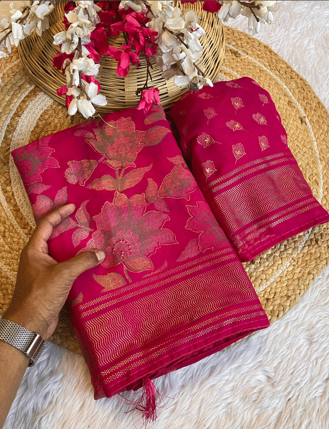     			R K S M Crepe Printed Regular Saree With Unstitched Blouse Piece ( Pink )