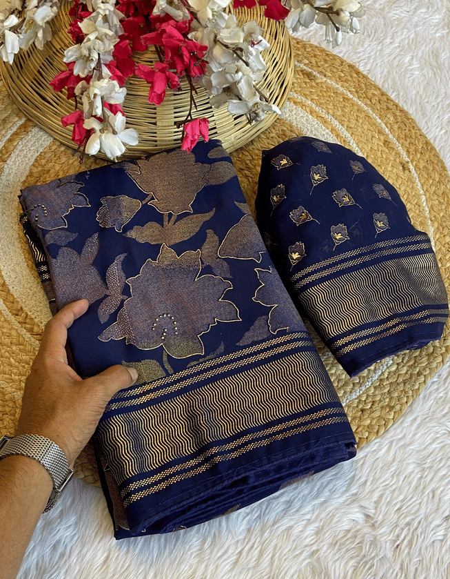     			R K S M Crepe Printed Regular Saree With Unstitched Blouse Piece ( Blue )