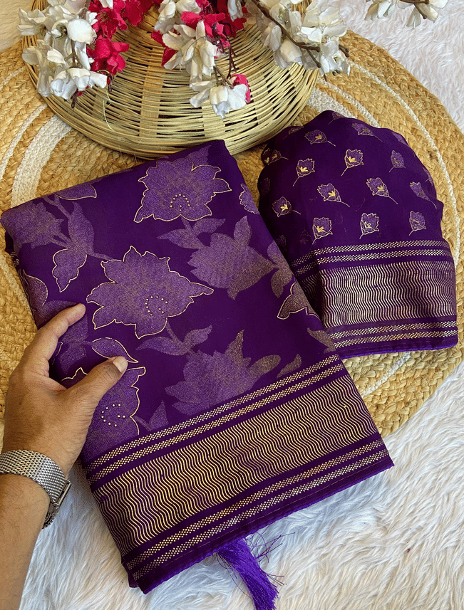     			R K S M Crepe Printed Regular Saree With Unstitched Blouse Piece ( Lavender )