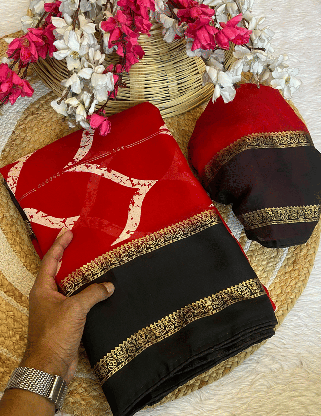     			R K S M Crepe Printed Regular Saree With Unstitched Blouse Piece ( Red )