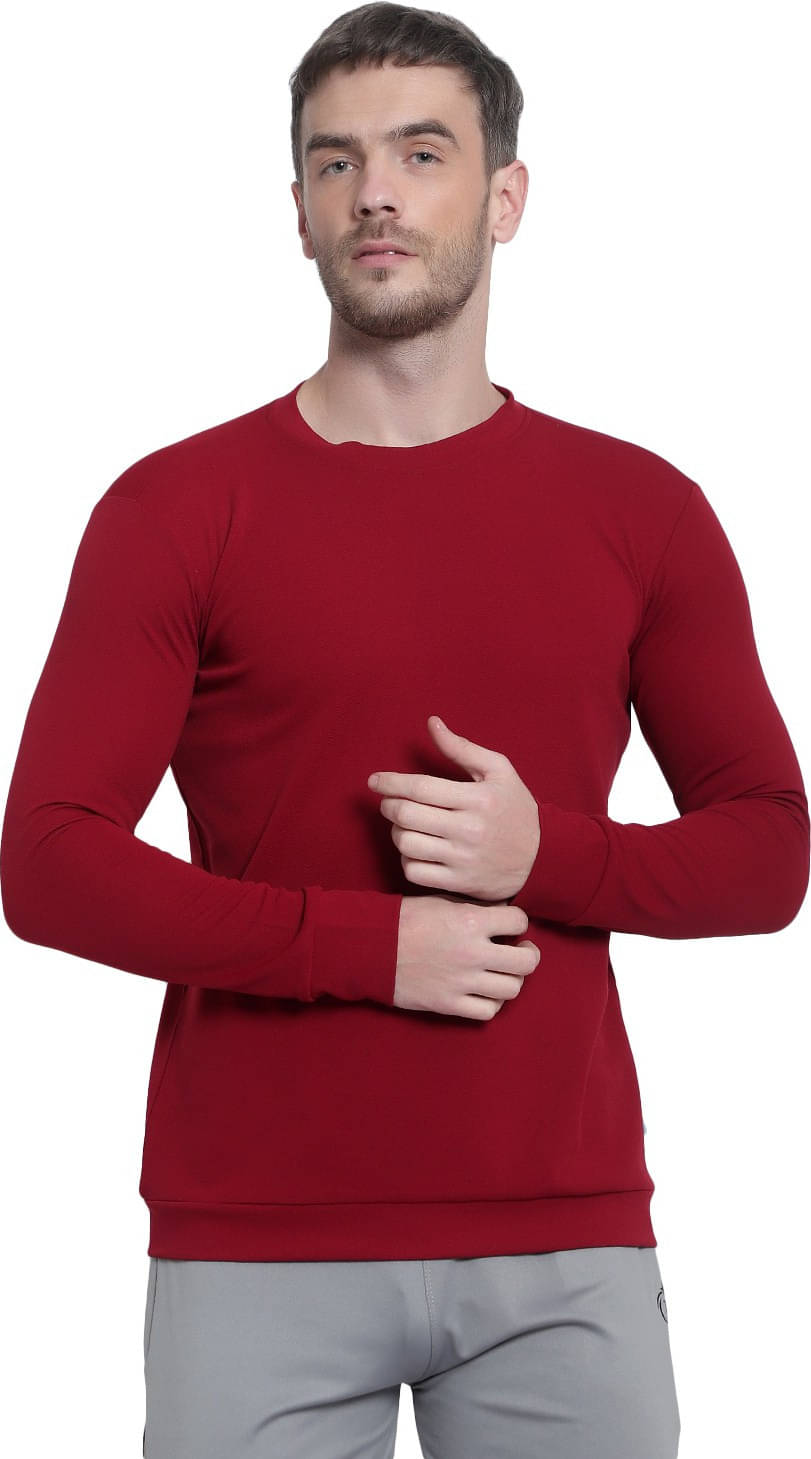     			RABBY Men Polyester Regular Fit Solid T-Shirt ( Maroon )