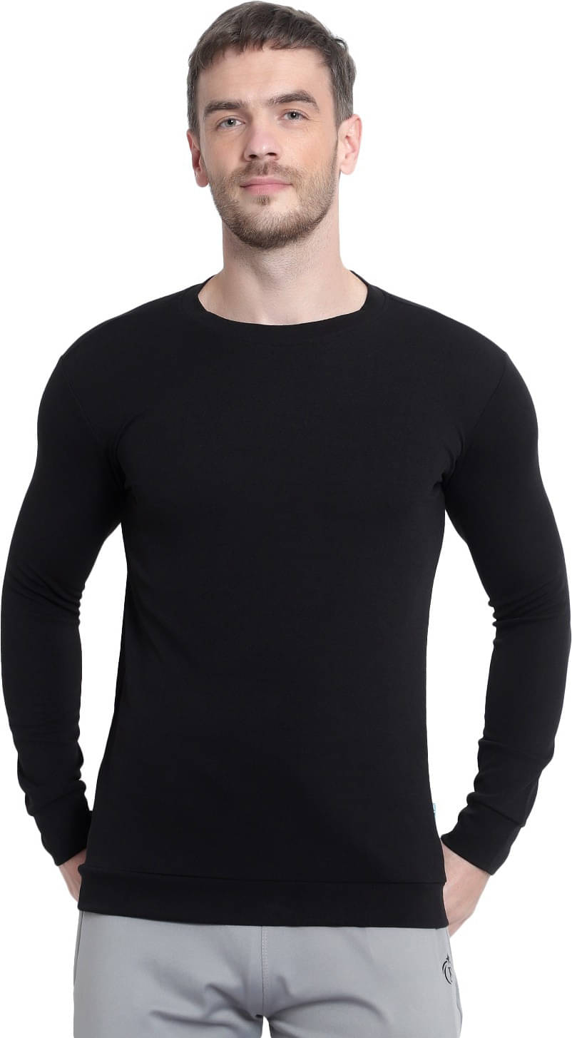 RABBY Men Polyester Regular Fit Solid T-Shirt ( Black )     			RABBY Men Polyester Regular Fit Solid T-Shirt ( Black )