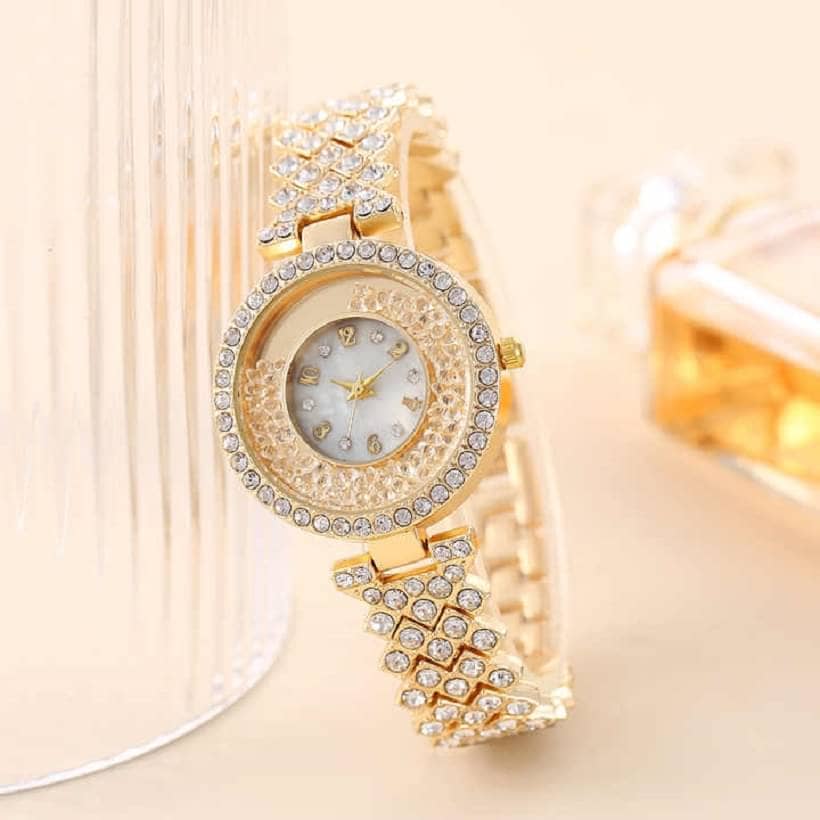 Rhonium Gold Metal Analog Womens Watch