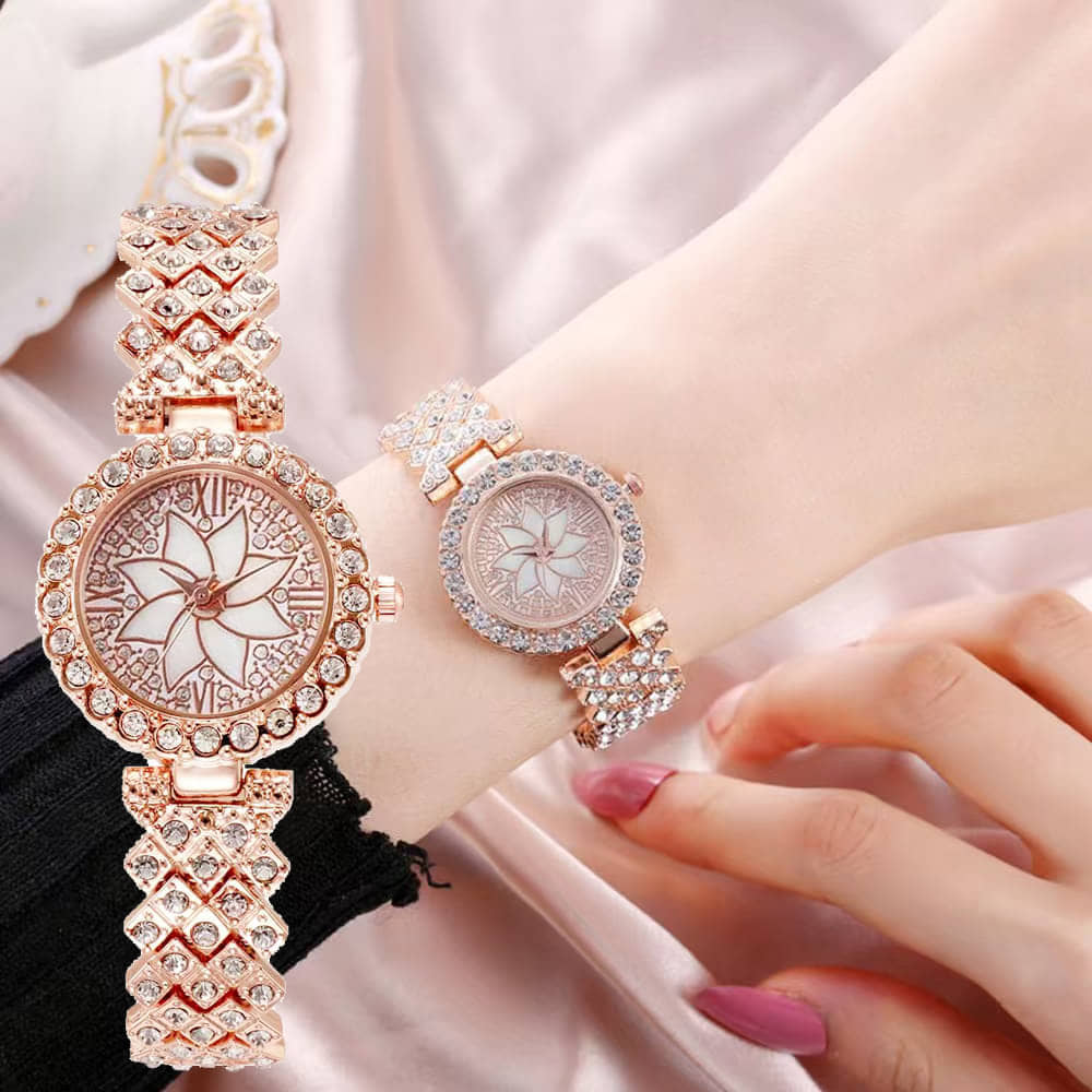 Rhonium Rose Gold Metal Analog Womens Watch