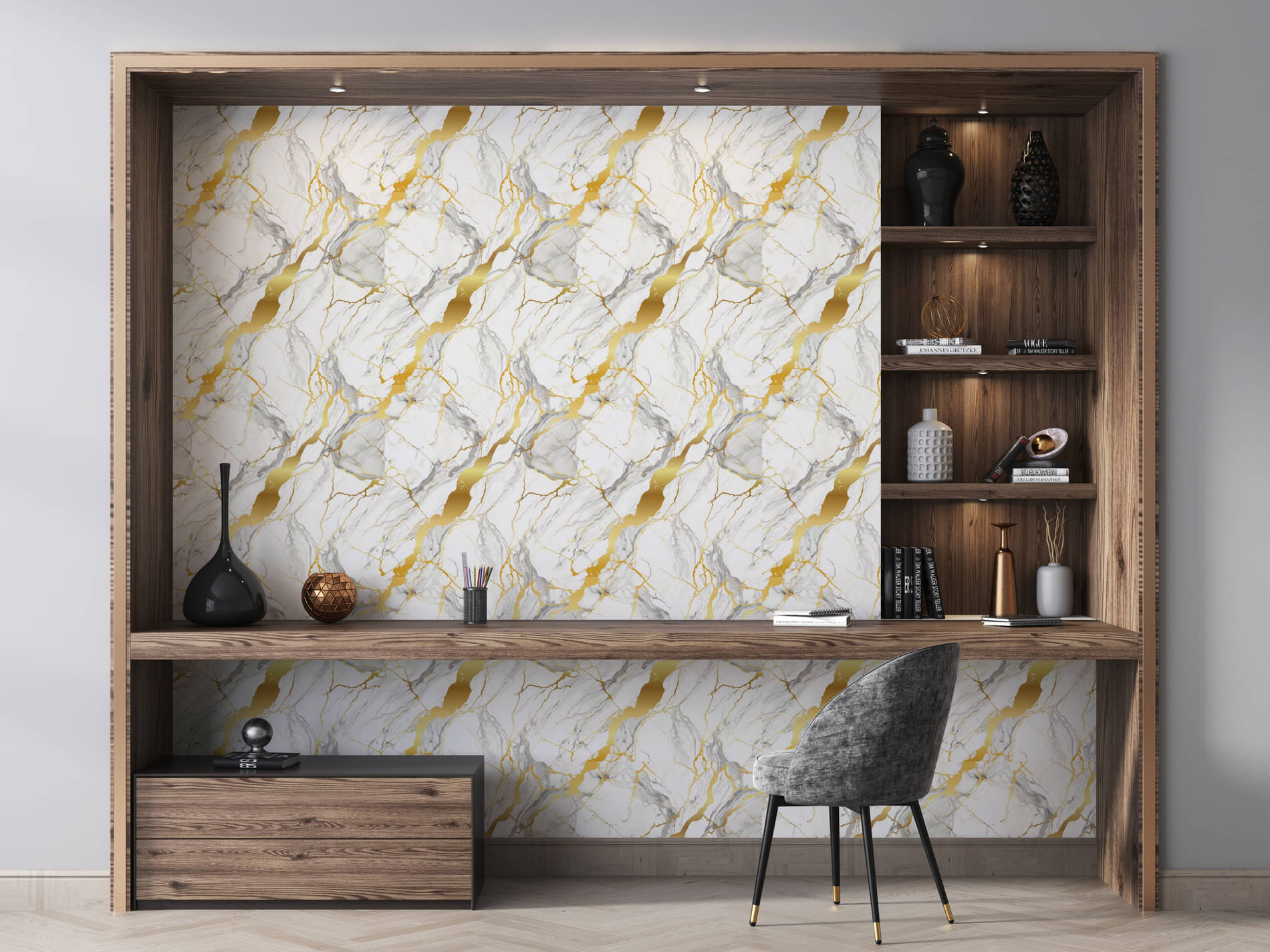     			Sekhmet WHITE GOLD GREY  Self-Adhesive Wallpaper Waterproof Old Furniture Vinyl Stickers Wooden Door Wardrobe Desktop PVC Wall Papers(60*200)