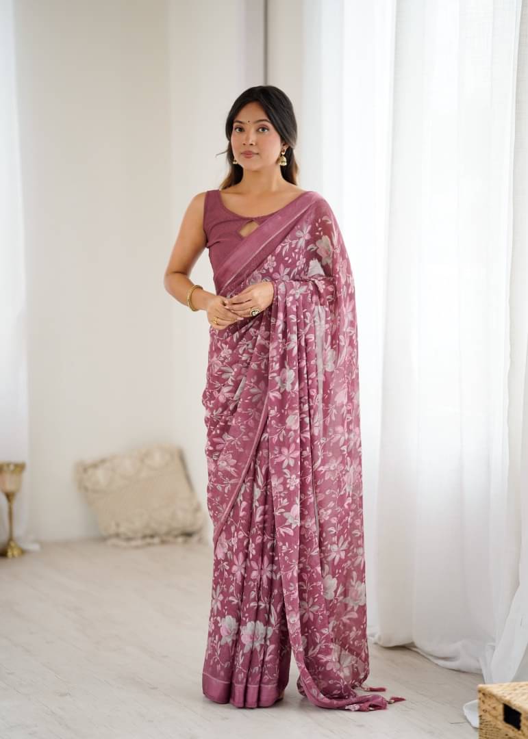     			Shree Sai Enterprise Satin Printed Regular Saree With Stitched Blouse ( Multicolor )