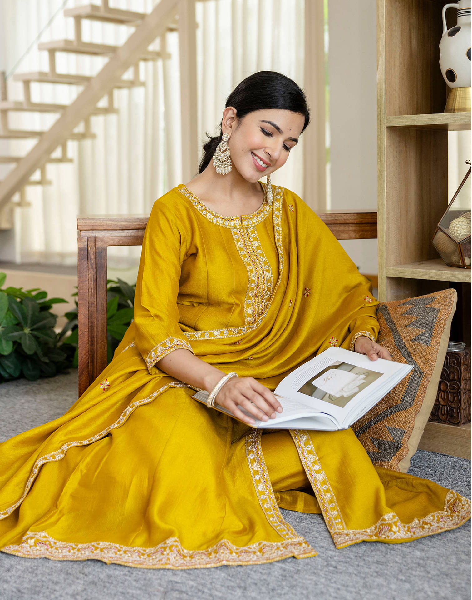 Skylee Women Cotton Blend Embellished Flared Kurti With Palazzo ( Yellow ) Skylee Women Cotton Blend Embellished Flared Kurti With Palazzo ( Yellow )