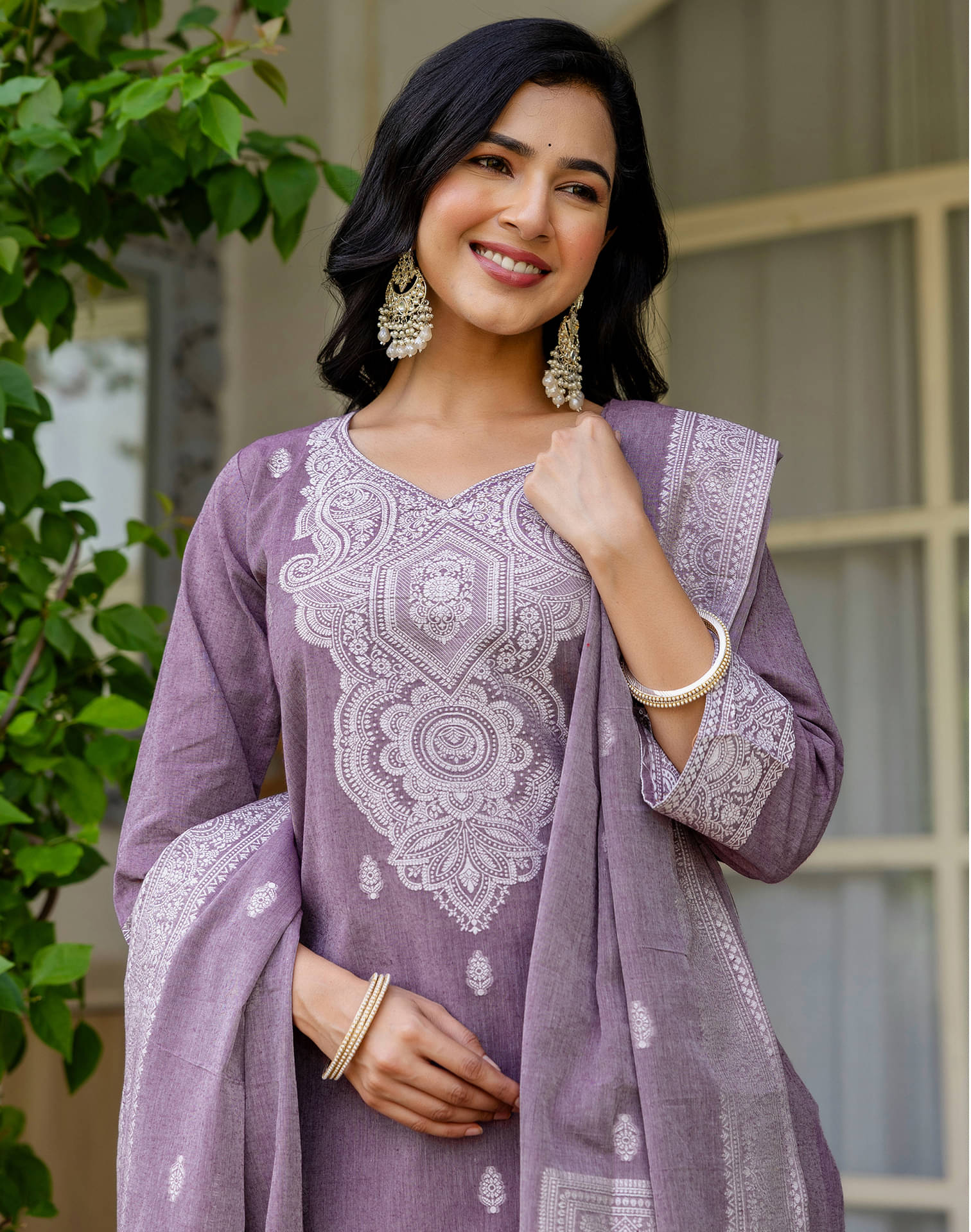     			Skylee Women Cotton Blend Embellished Straight Kurti With Pants ( Purple )