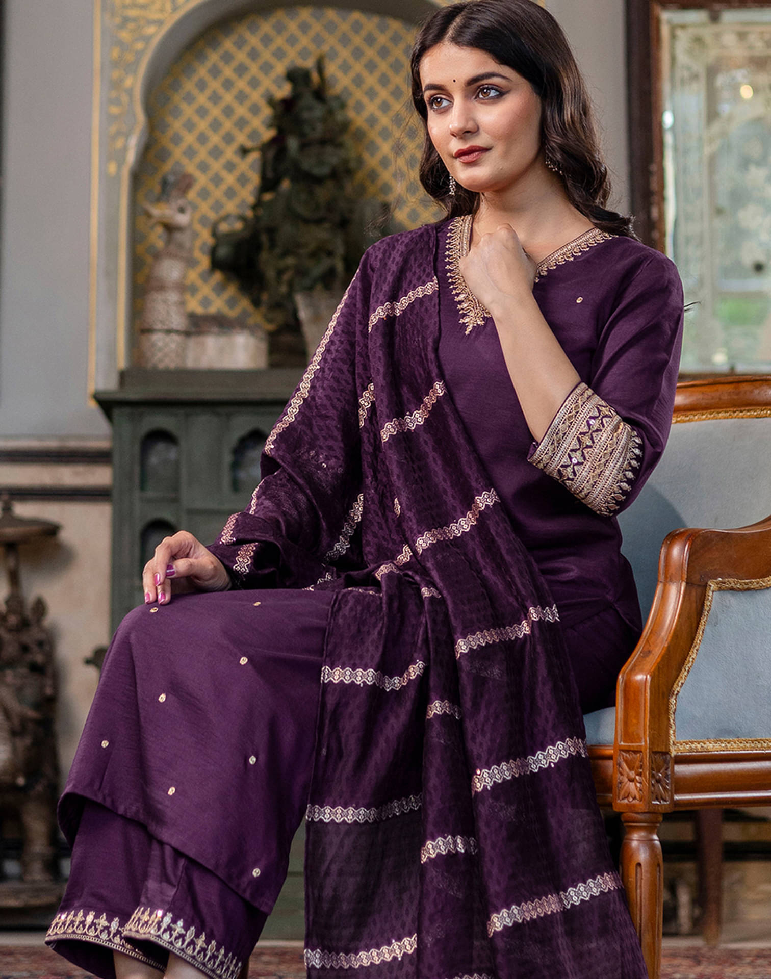 Skylee Women Cotton Silk Embellished Straight Kurti With Pants ( Purple ) Skylee Women Cotton Silk Embellished Straight Kurti With Pants ( Purple )