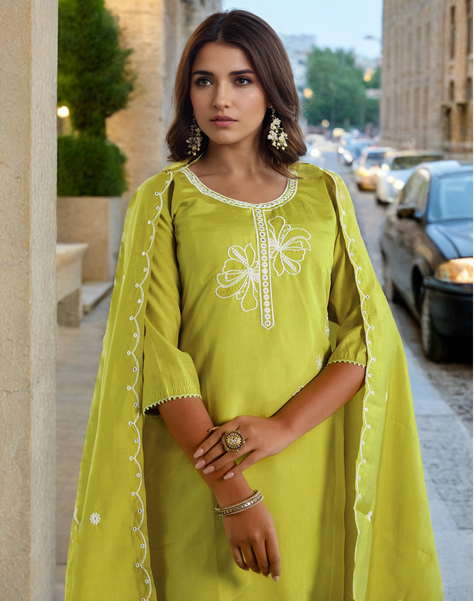     			Skylee Women Silk Blend Dyed Straight Kurti With Pants ( Light Green )