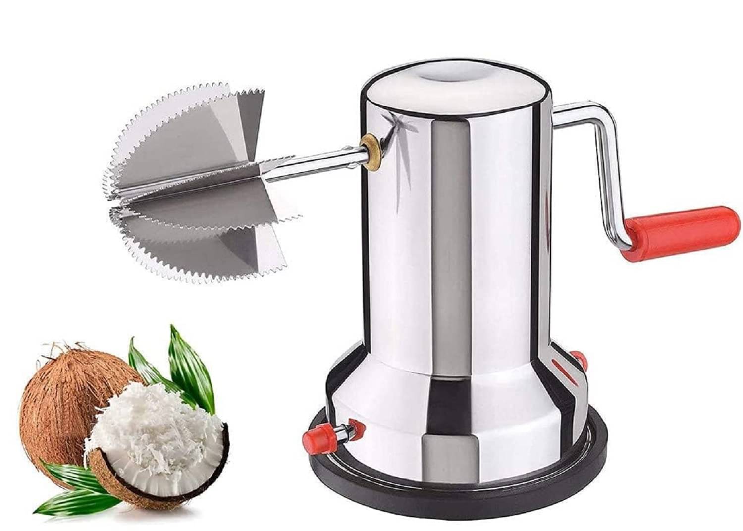     			Stainless Steel Coconut Scraper for Kitchen, Vacuum Base, Rotatable Handle, Manual Operation, Silver (Pack of 1)