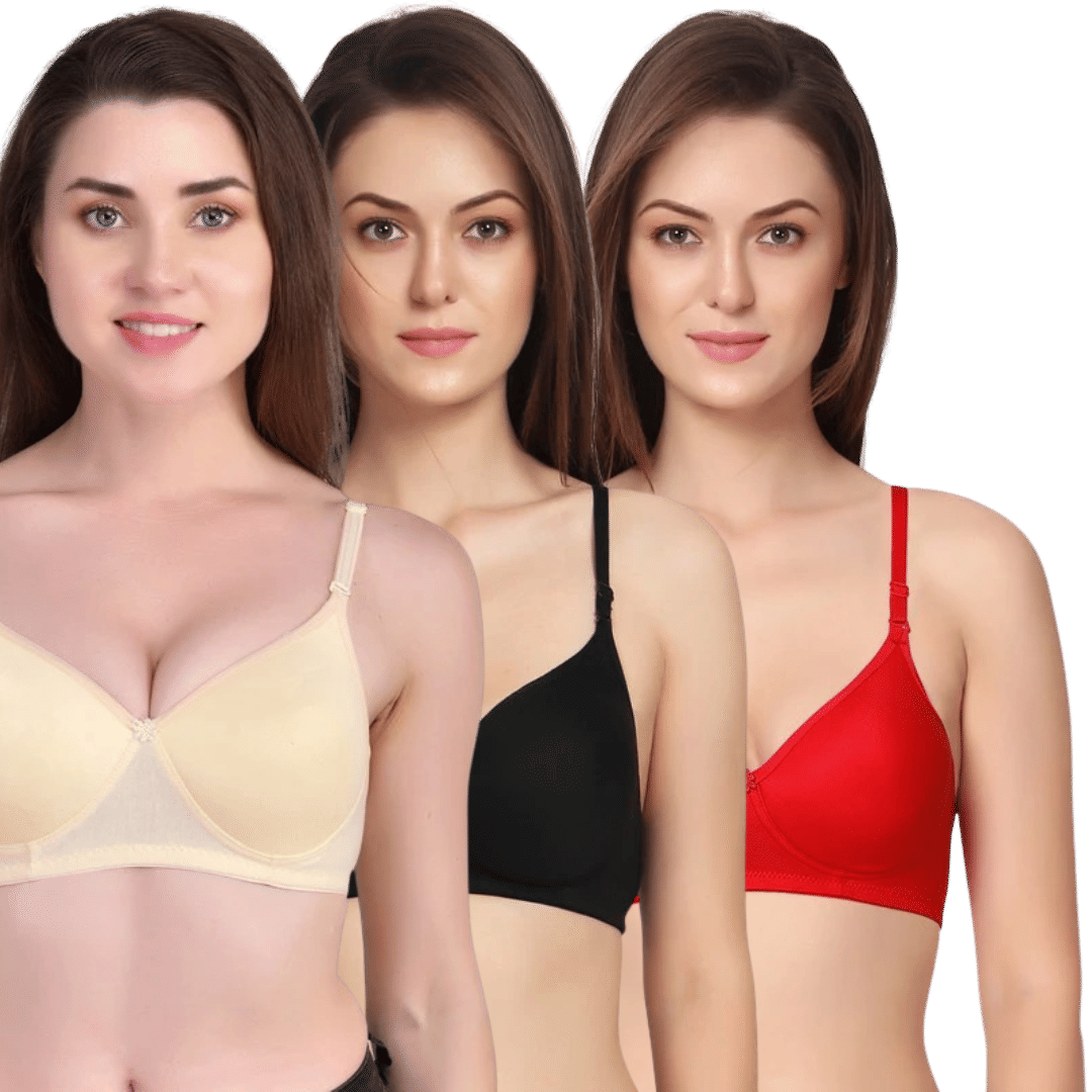 Thread Sutra Pack of 3 Cotton Lightly Padded T-Shirt Bra For Women ( Multicolor )     			Thread Sutra Pack of 3 Cotton Lightly Padded T-Shirt Bra For Women ( Multicolor )
