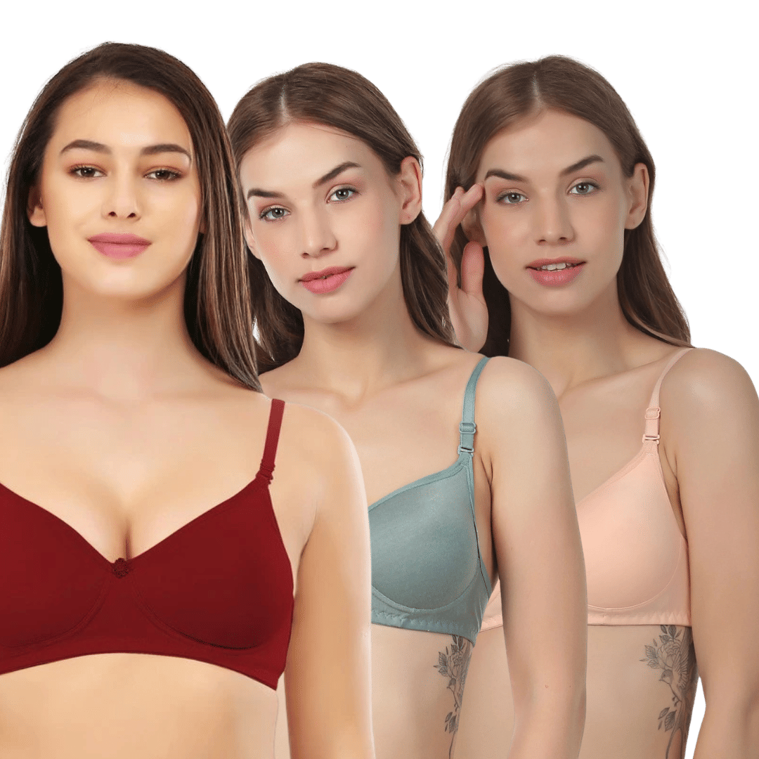 Thread Sutra Pack of 3 Cotton Lightly Padded T-Shirt Bra For Women ( Multicolor1 ) Thread Sutra Pack of 3 Cotton Lightly Padded T-Shirt Bra For Women ( Multicolor1 )