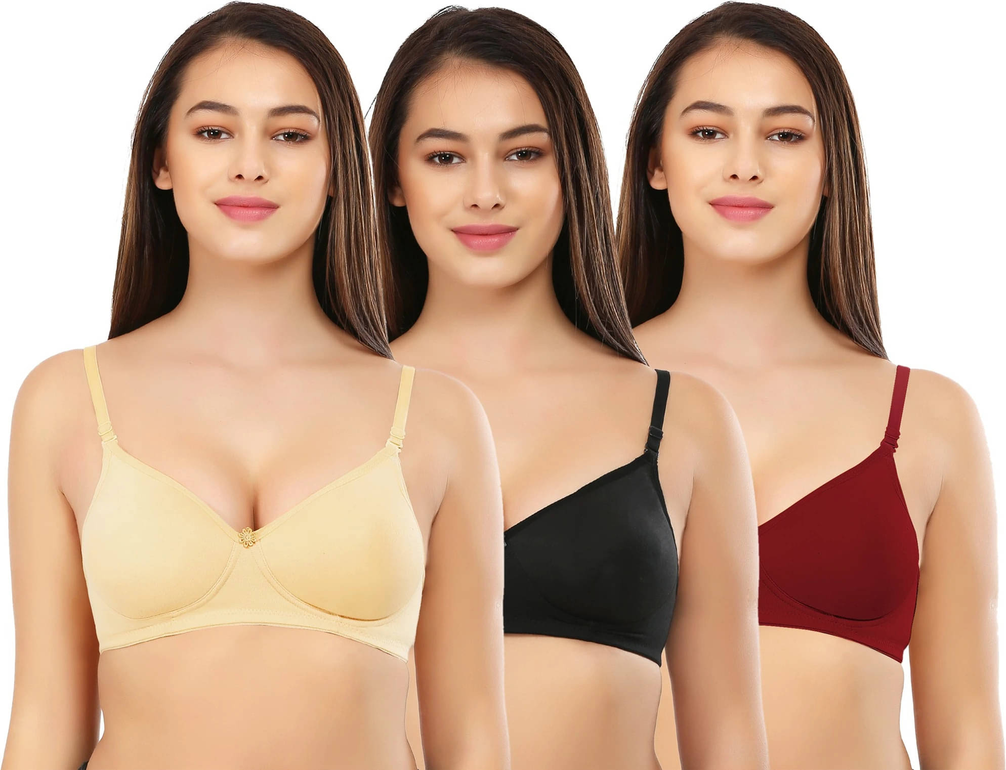 Thread Sutra Pack of 3 Cotton Lightly Padded T-Shirt Bra For Women ( Multicolor2 )     			Thread Sutra Pack of 3 Cotton Lightly Padded T-Shirt Bra For Women ( Multicolor2 )