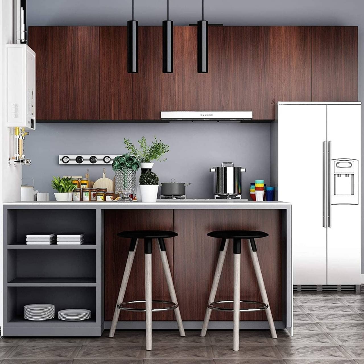     			WRUNJI,DARK BRAWON WOOD  Floral Self-Adhesive Wallpaper PVC Peel & Kitchen & Furniture Makeover(45x500 cm)