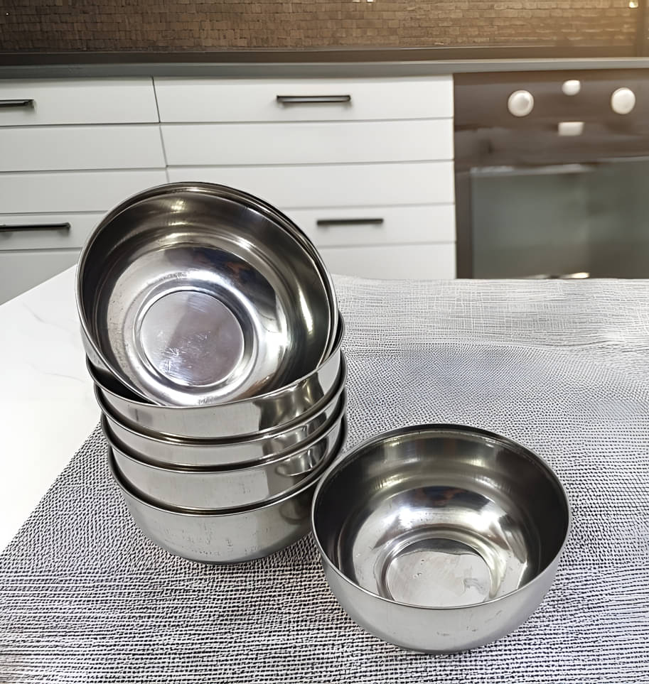     			kitchrox Stainless Steel Plain Vegetable Bowl 10 cm ( Set of 6 ) Silver