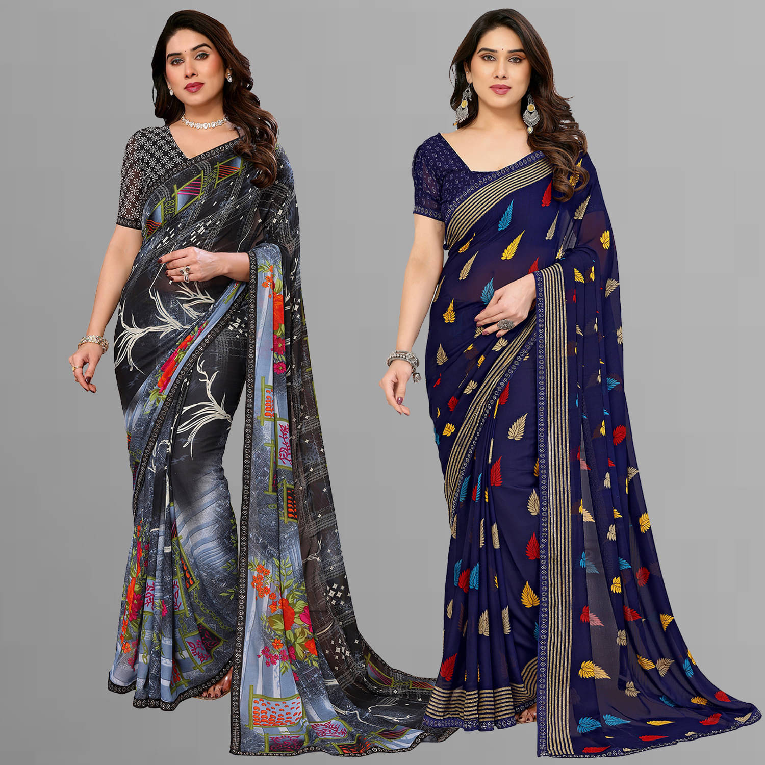     			ANAND SAREE Georgette Embellished Regular Saree With Unstitched Blouse Piece ( Multicolor )
