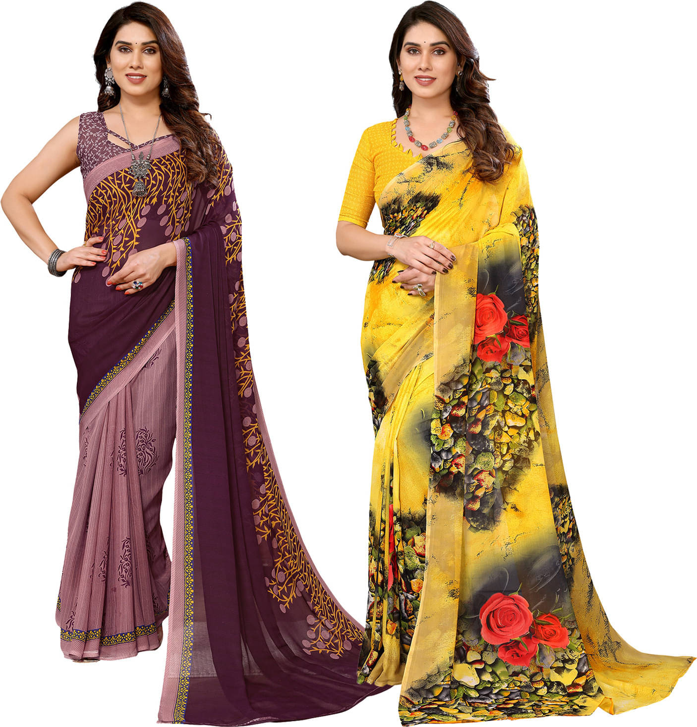     			ANAND SAREE Georgette Printed Regular Saree With Unstitched Blouse Piece ( Multicolor )