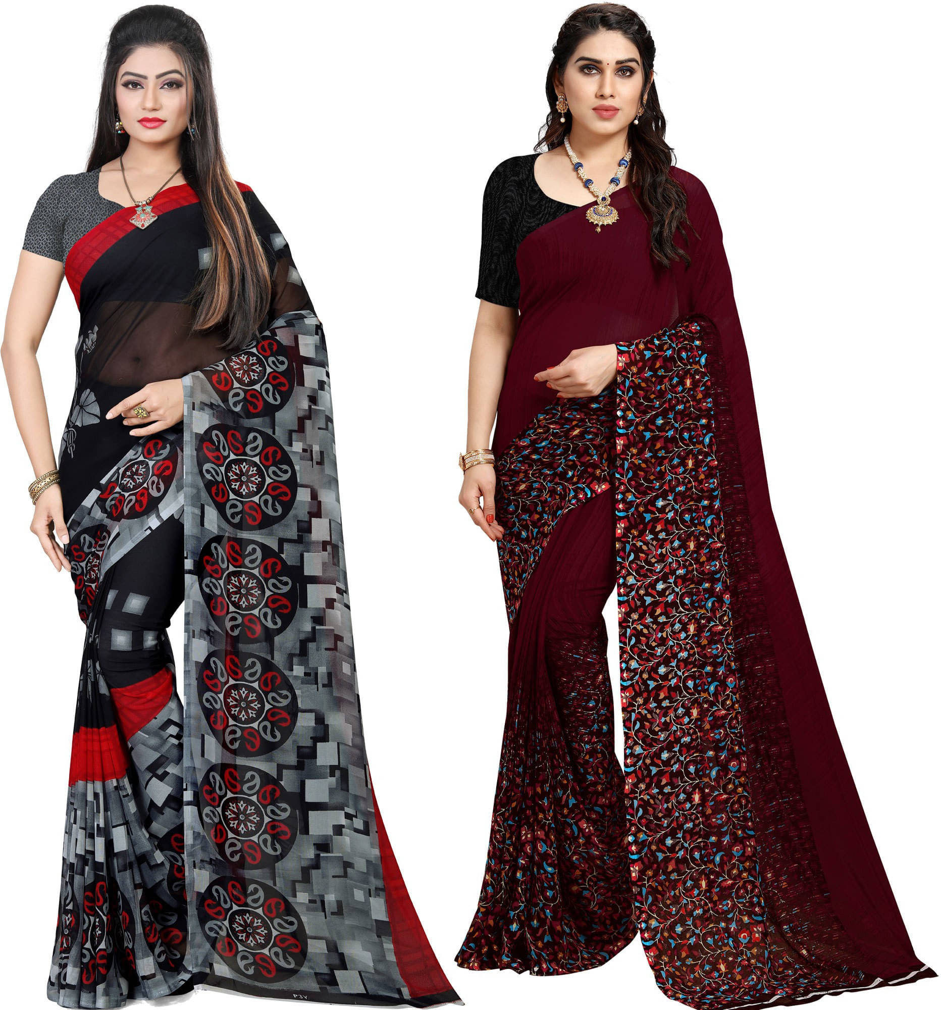     			ANAND SAREE Georgette Printed Regular Saree With Unstitched Blouse Piece ( Multicolor )