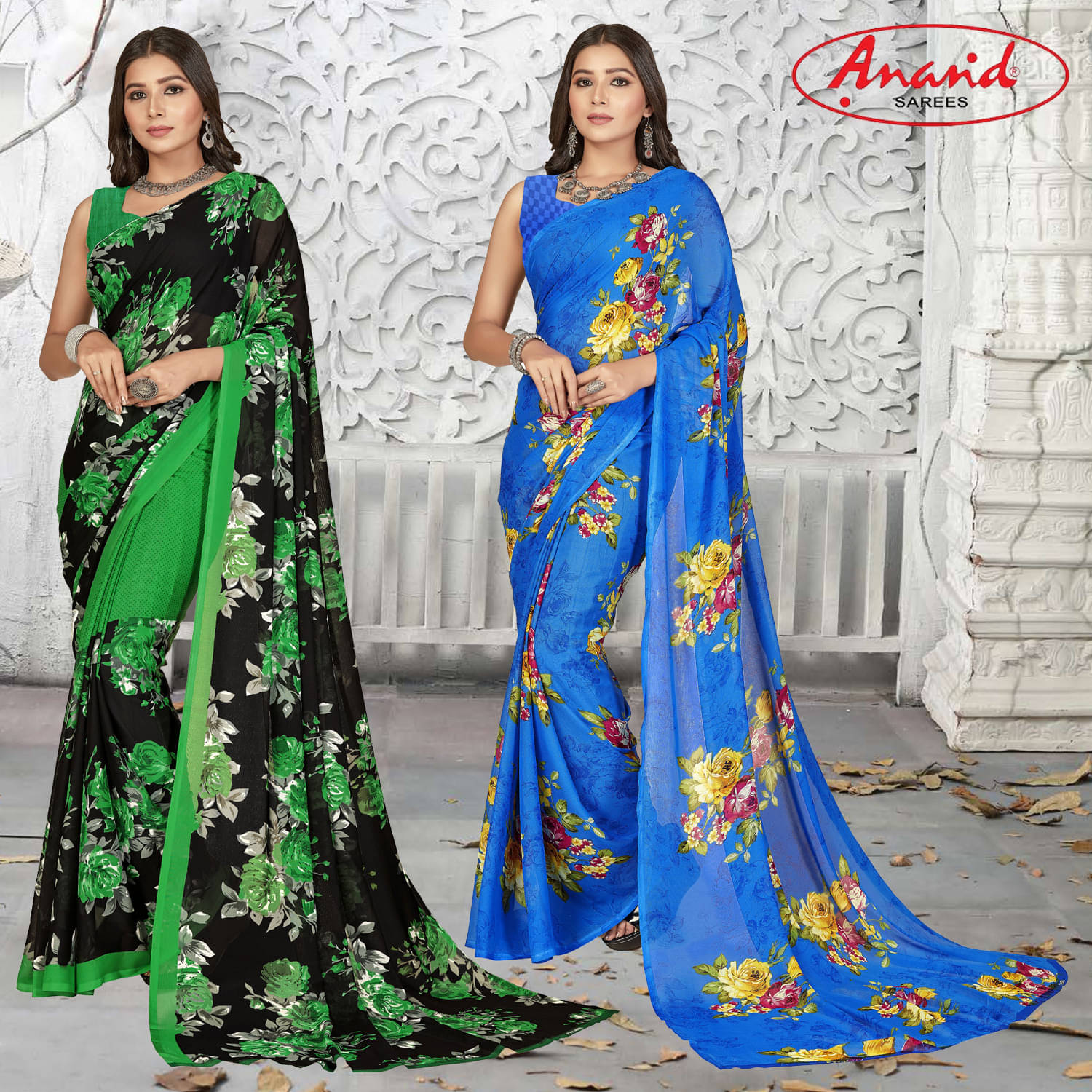 ANAND SAREE Georgette Printed Regular Saree With Unstitched Blouse Piece ( Multicolor )     			ANAND SAREE Georgette Printed Regular Saree With Unstitched Blouse Piece ( Multicolor )