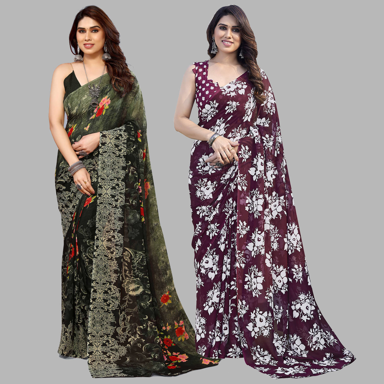     			ANAND SAREE Georgette Printed Regular Saree With Unstitched Blouse Piece ( Multicolor )