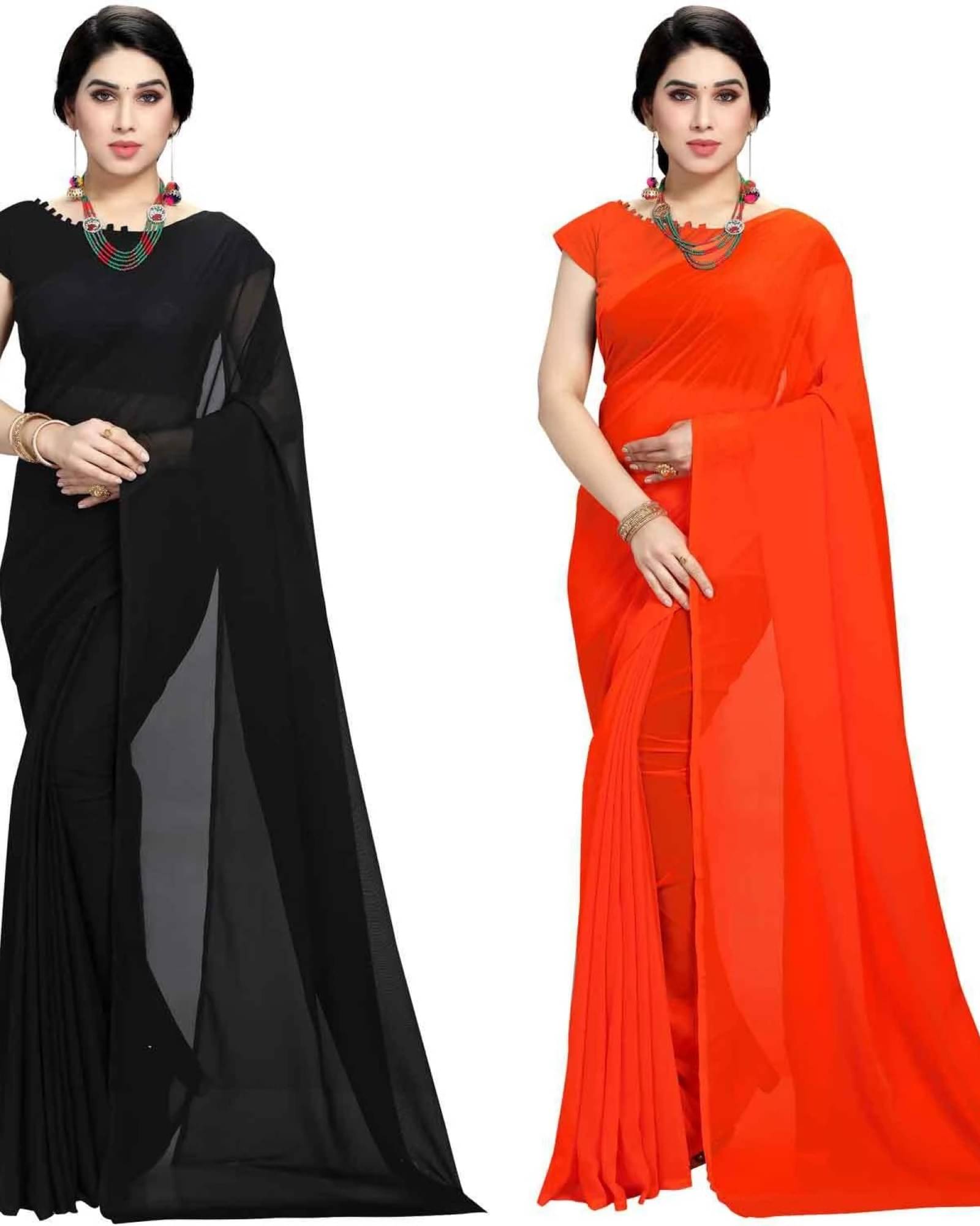 ANAND SAREE Georgette Solid Regular Saree With Unstitched Blouse Piece ( Multicolor ) ANAND SAREE Georgette Solid Regular Saree With Unstitched Blouse Piece ( Multicolor )