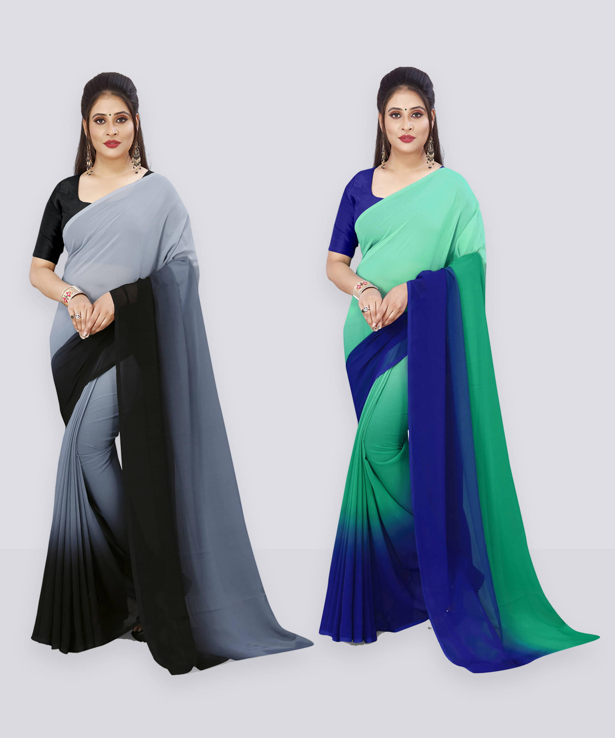     			ANAND SAREE Georgette Solid Regular Saree With Unstitched Blouse Piece ( Multicolor )