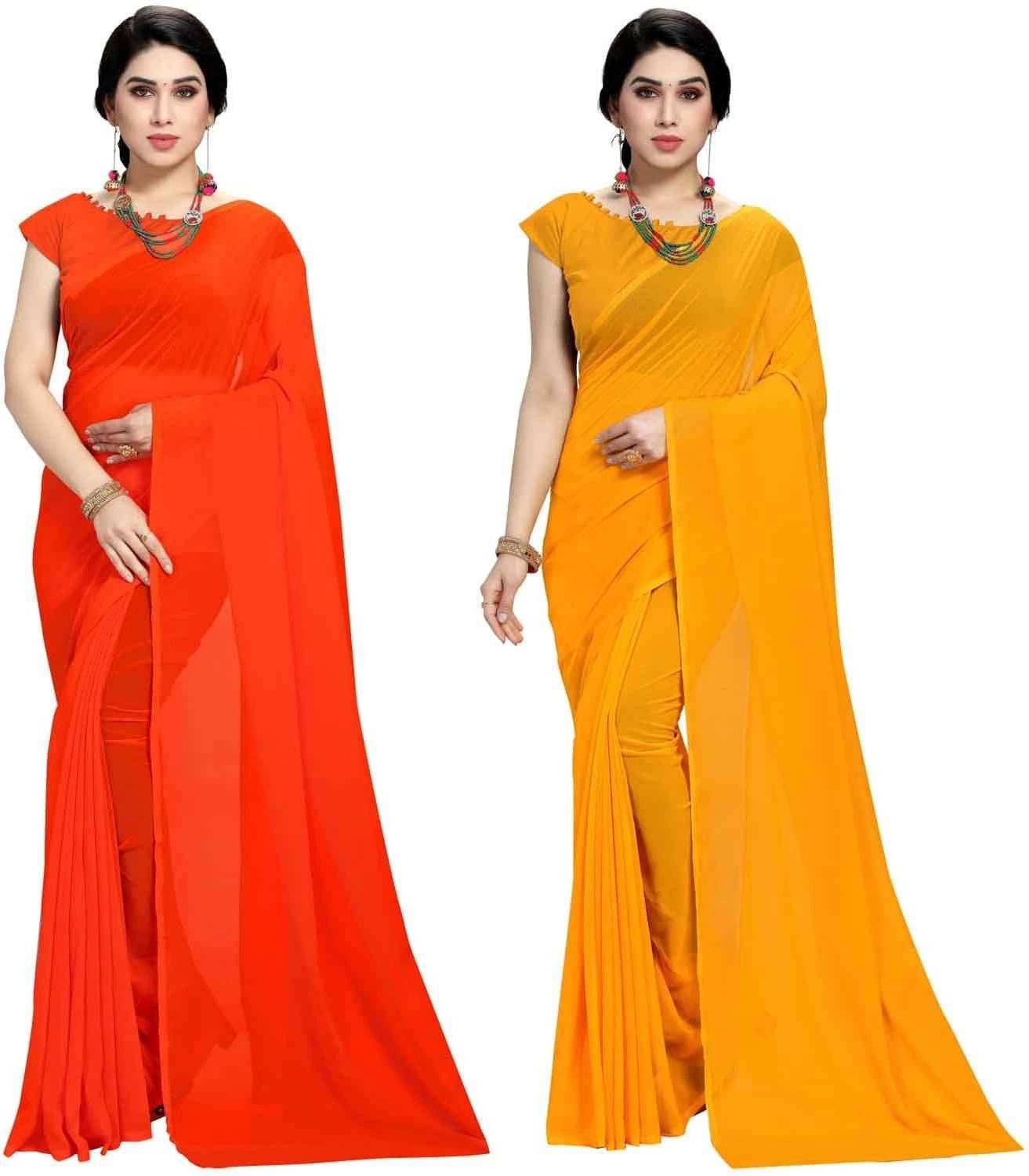 ANAND SAREE Georgette Solid Regular Saree With Unstitched Blouse Piece ( Multicolor ) ANAND SAREE Georgette Solid Regular Saree With Unstitched Blouse Piece ( Multicolor )
