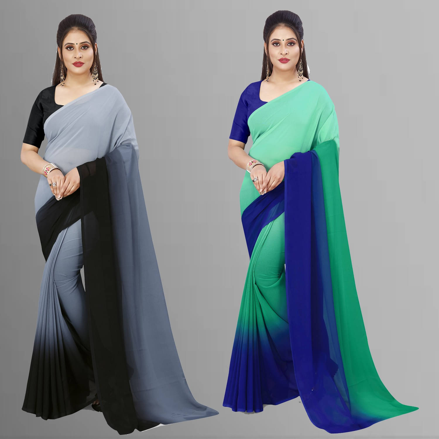     			ANAND SAREE Georgette Solid Regular Saree With Unstitched Blouse Piece ( Multicolor )
