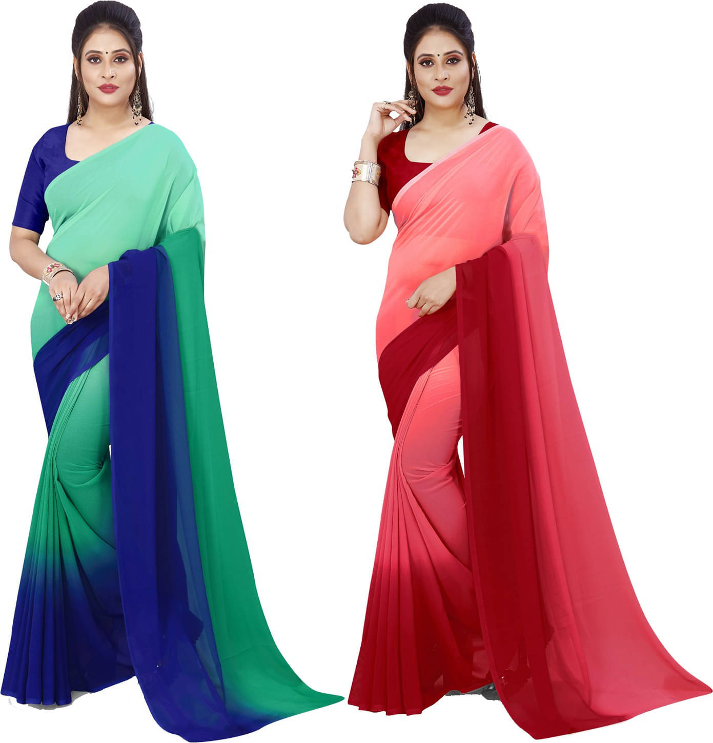     			ANAND SAREE Georgette Solid Regular Saree With Unstitched Blouse Piece ( Multicolor )