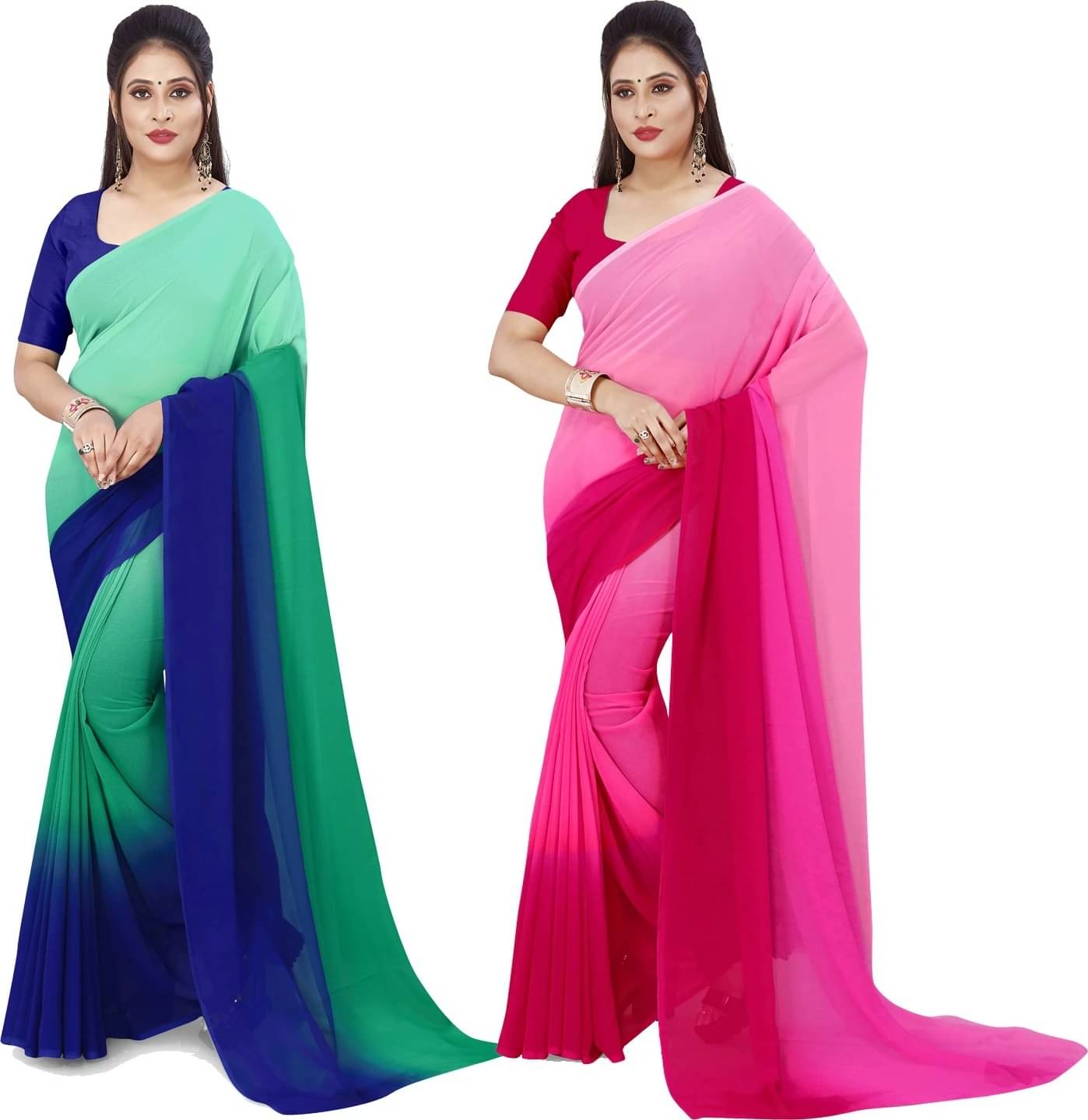 ANAND SAREE Georgette Solid Regular Saree With Unstitched Blouse Piece ( Multicolor ) ANAND SAREE Georgette Solid Regular Saree With Unstitched Blouse Piece ( Multicolor )