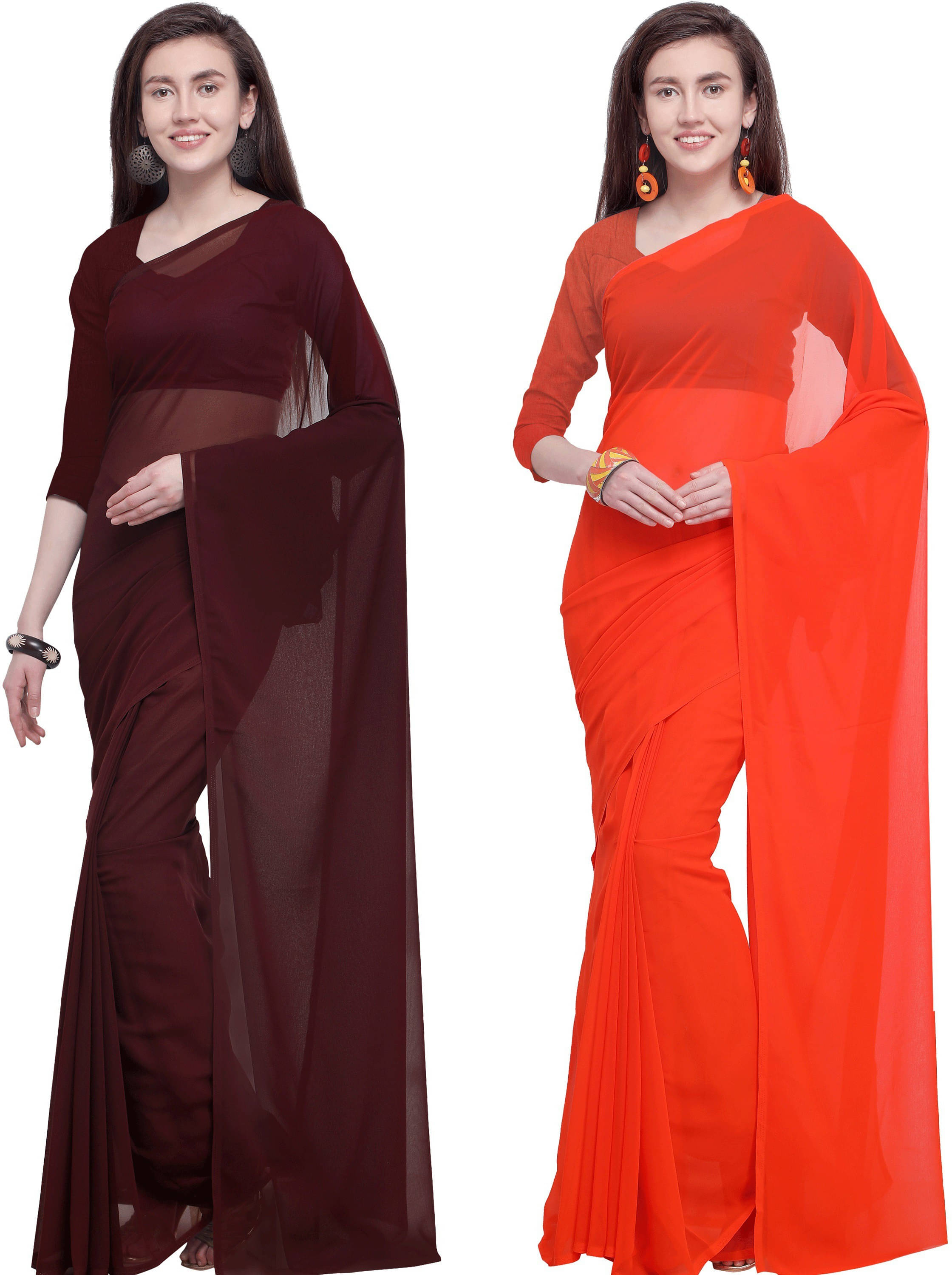 ANAND SAREE Georgette Solid Regular Saree With Unstitched Blouse Piece ( Multicolor ) ANAND SAREE Georgette Solid Regular Saree With Unstitched Blouse Piece ( Multicolor )