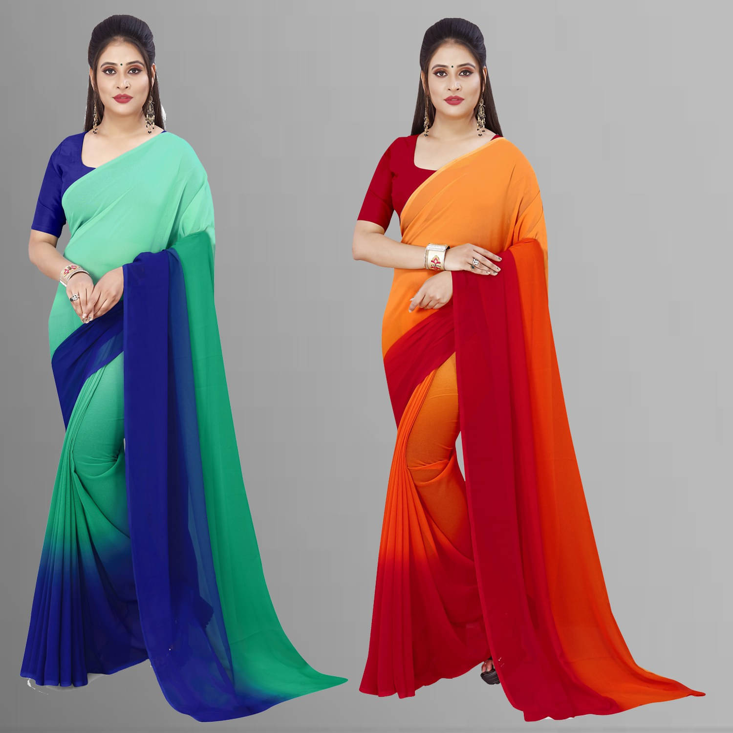     			ANAND SAREE Georgette Solid Regular Saree With Unstitched Blouse Piece ( Multicolor )