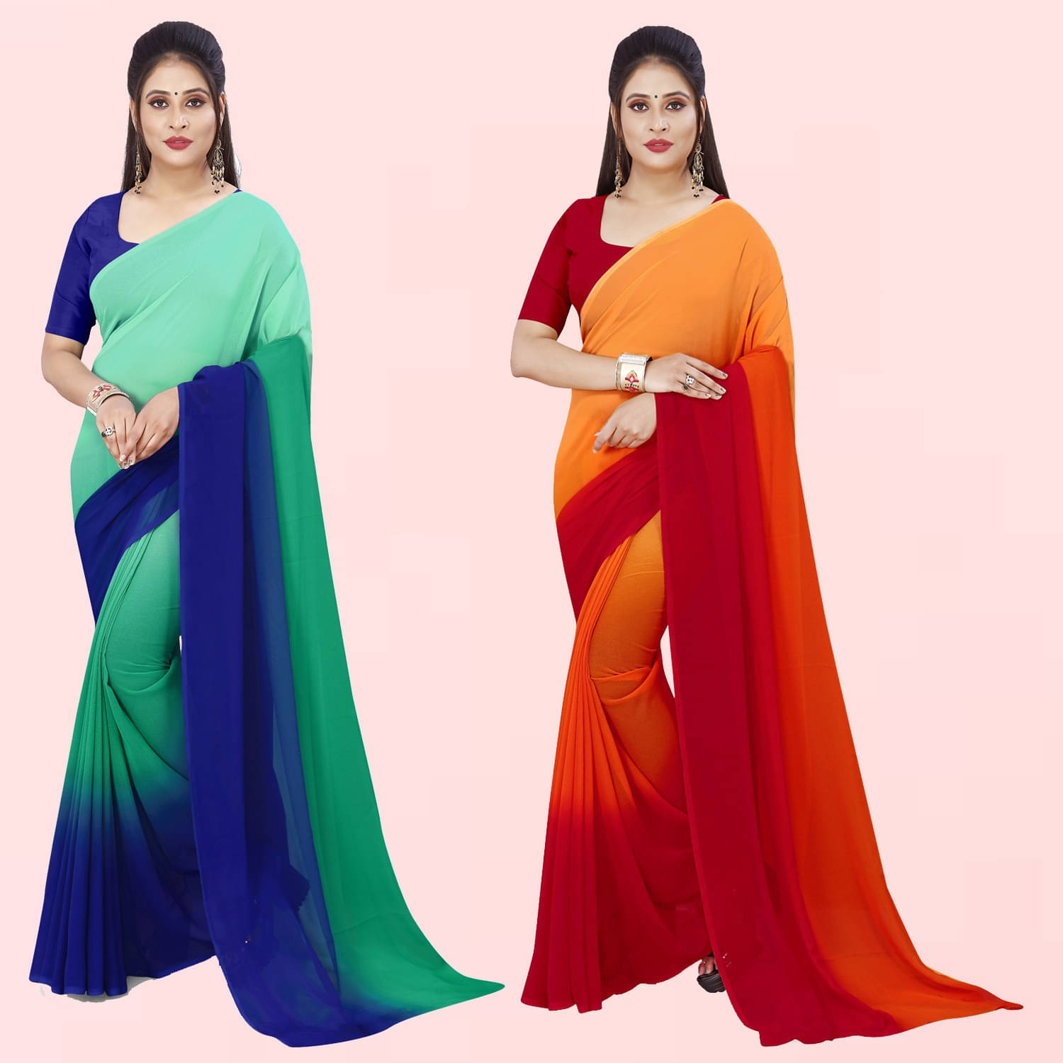     			ANAND SAREE Georgette Solid Regular Saree With Unstitched Blouse Piece ( Multicolor )