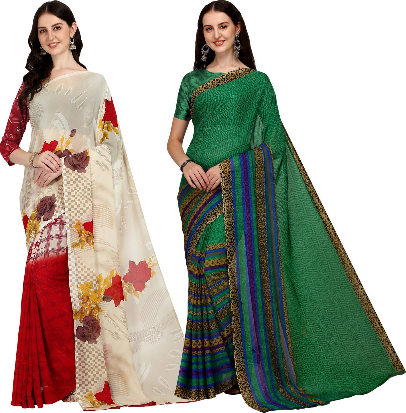 ANAND SAREE Georgette Striped Regular Saree With Unstitched Blouse Piece ( Multicolor ) ANAND SAREE Georgette Striped Regular Saree With Unstitched Blouse Piece ( Multicolor )