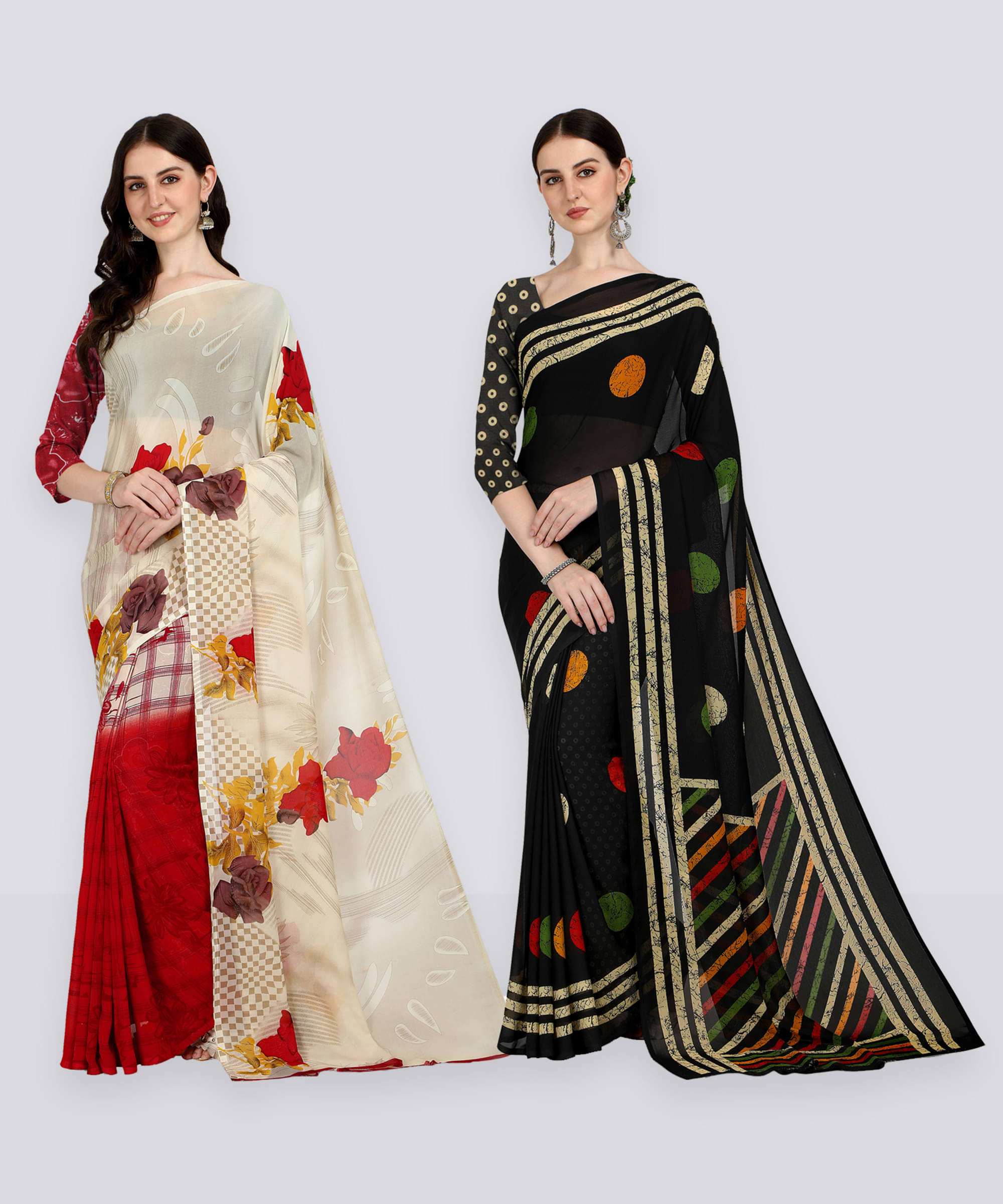     			ANAND SAREE Georgette Striped Regular Saree With Unstitched Blouse Piece ( Multicolor )