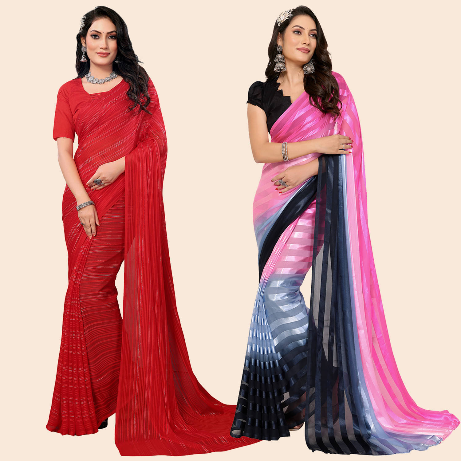 ANAND SAREE Satin Striped Regular Saree With Unstitched Blouse Piece ( Multicolor ) ANAND SAREE Satin Striped Regular Saree With Unstitched Blouse Piece ( Multicolor )