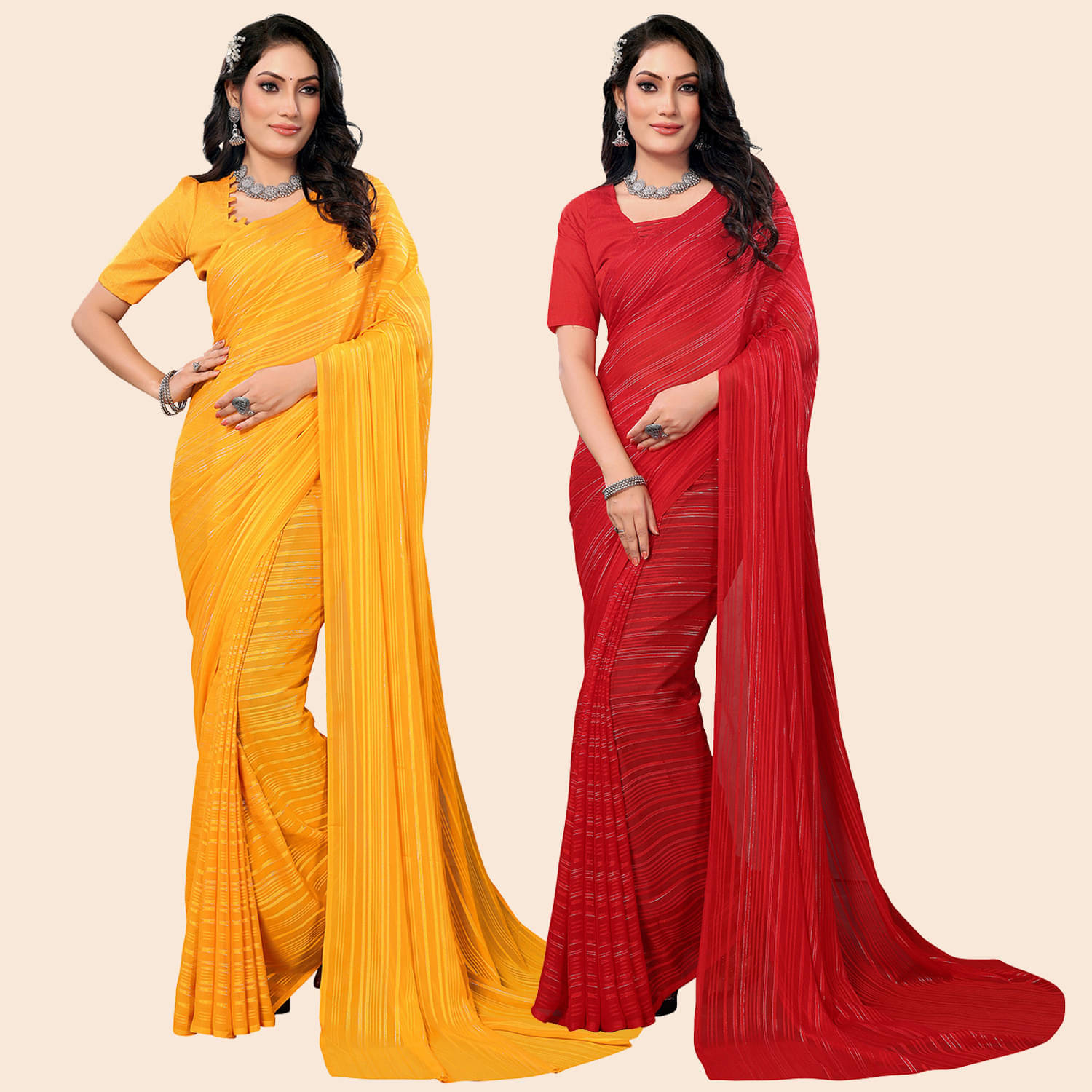     			ANAND SAREE Satin Striped Regular Saree With Unstitched Blouse Piece ( Multicolor )