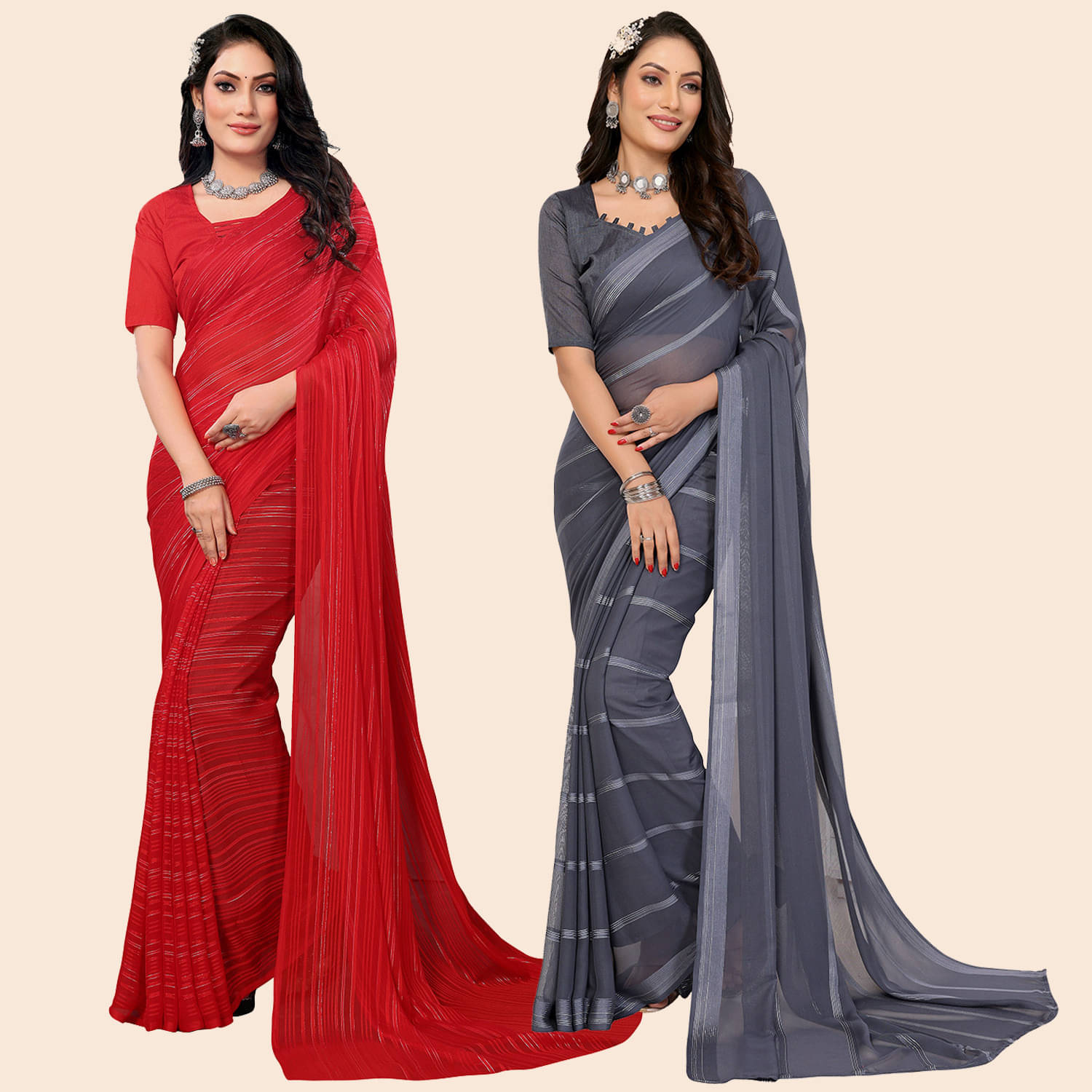     			ANAND SAREE Satin Striped Regular Saree With Unstitched Blouse Piece ( Multicolor )