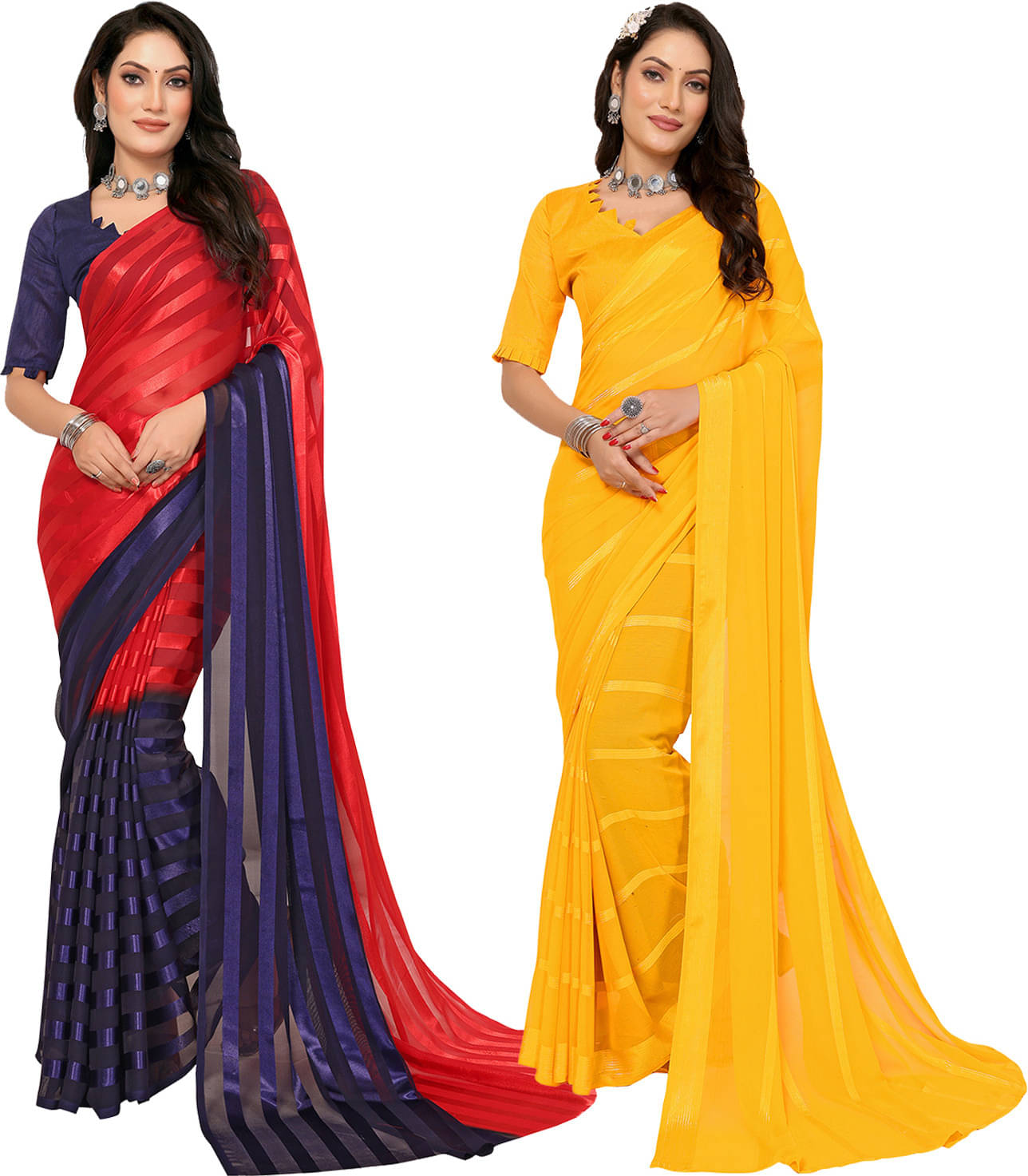     			ANAND SAREE Satin Striped Regular Saree With Unstitched Blouse Piece ( Multicolor )