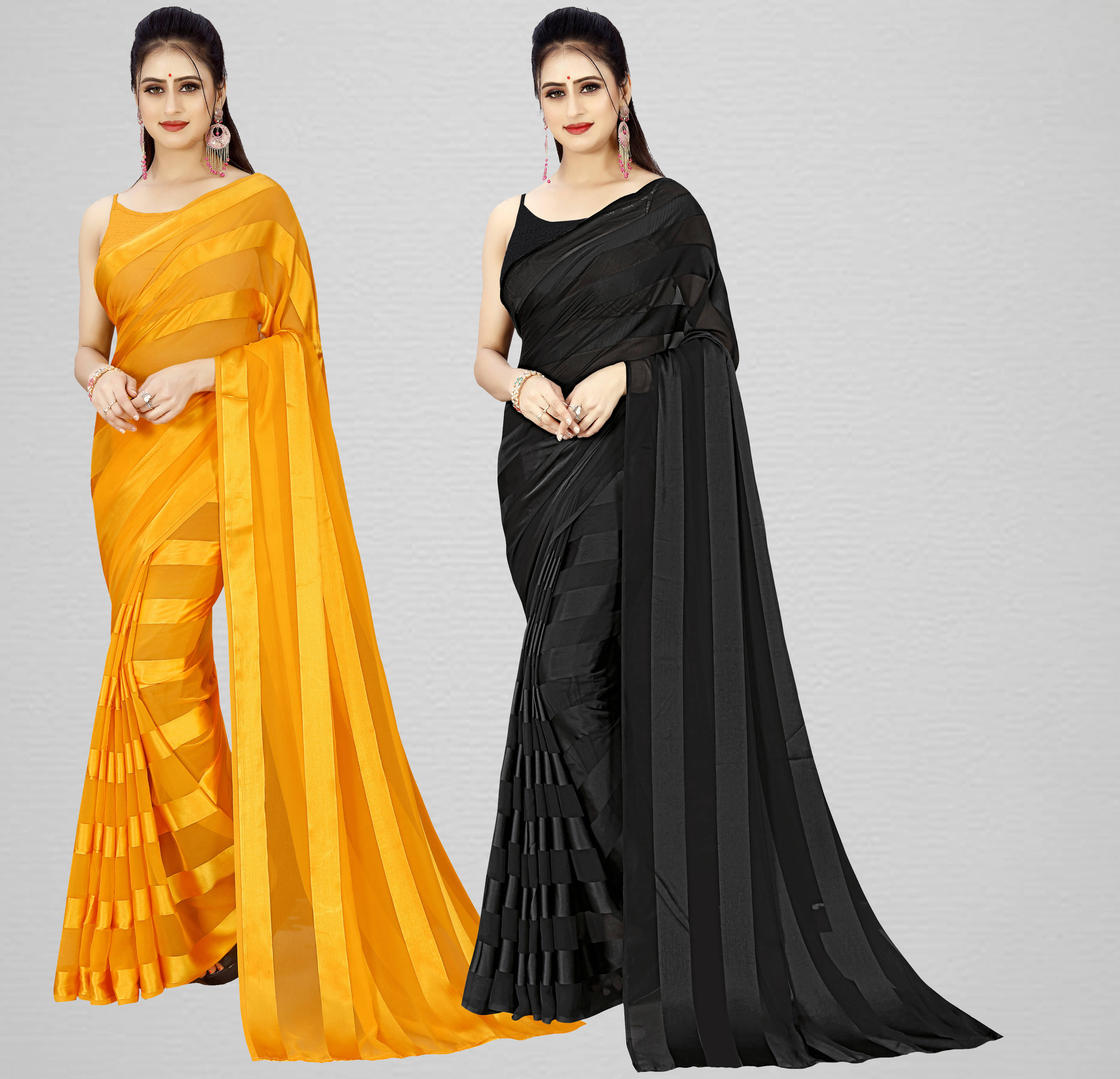     			ANAND SAREE Satin Striped Regular Saree Without Blouse Piece ( Multicolor )