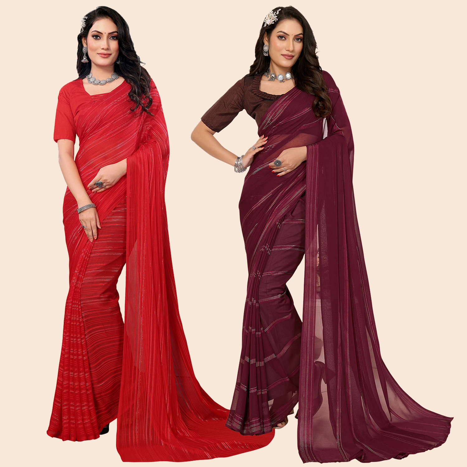     			ANAND SAREE Satin Striped Regular Saree With Unstitched Blouse Piece ( Multicolor )