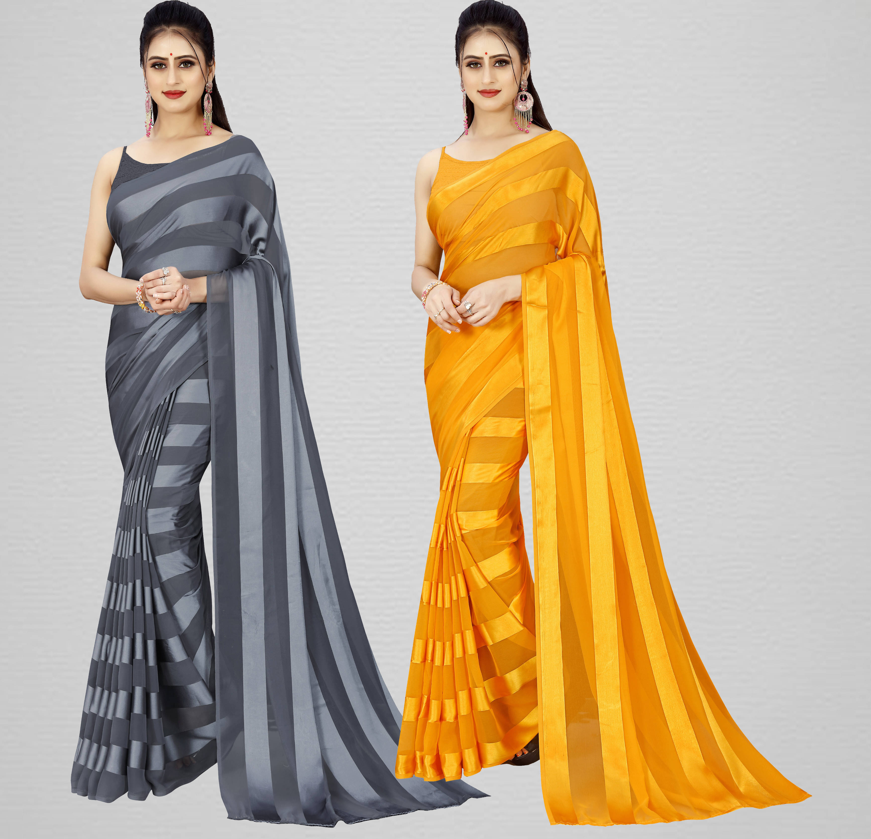    			ANAND SAREE Satin Striped Regular Saree Without Blouse Piece ( Multicolor )