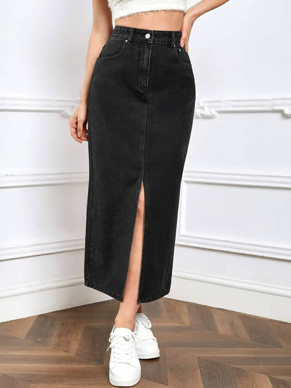     			CHALODIA Black Denim Women's Straight Skirts ( Pack of 1 )