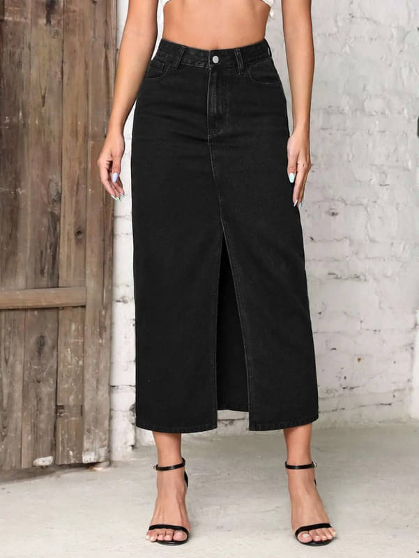     			CHALODIA Black Denim Women's Straight Skirts ( Pack of 1 )