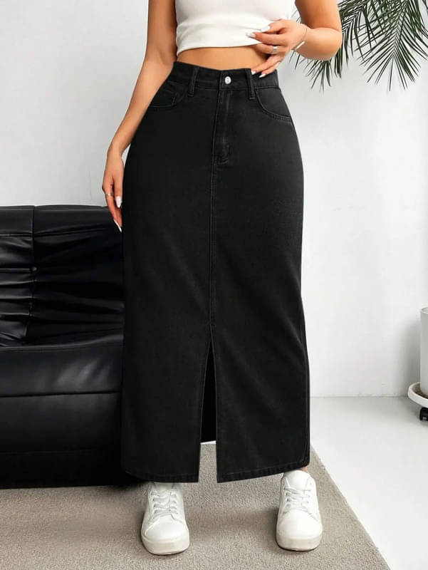     			CHALODIA Black Denim Women's Straight Skirts ( Pack of 1 )